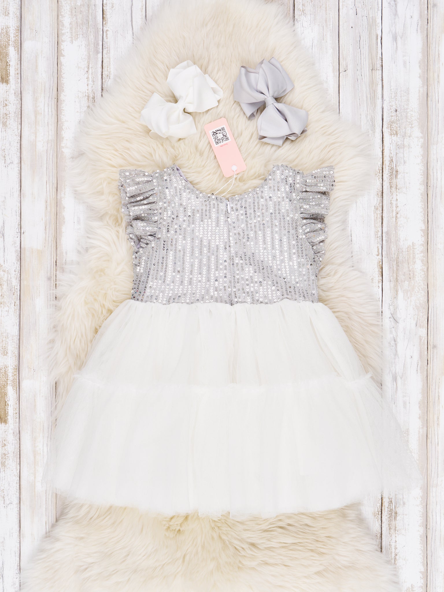 Silver Sequin Tiered Tulle Dress - Marie Nicole Clothing