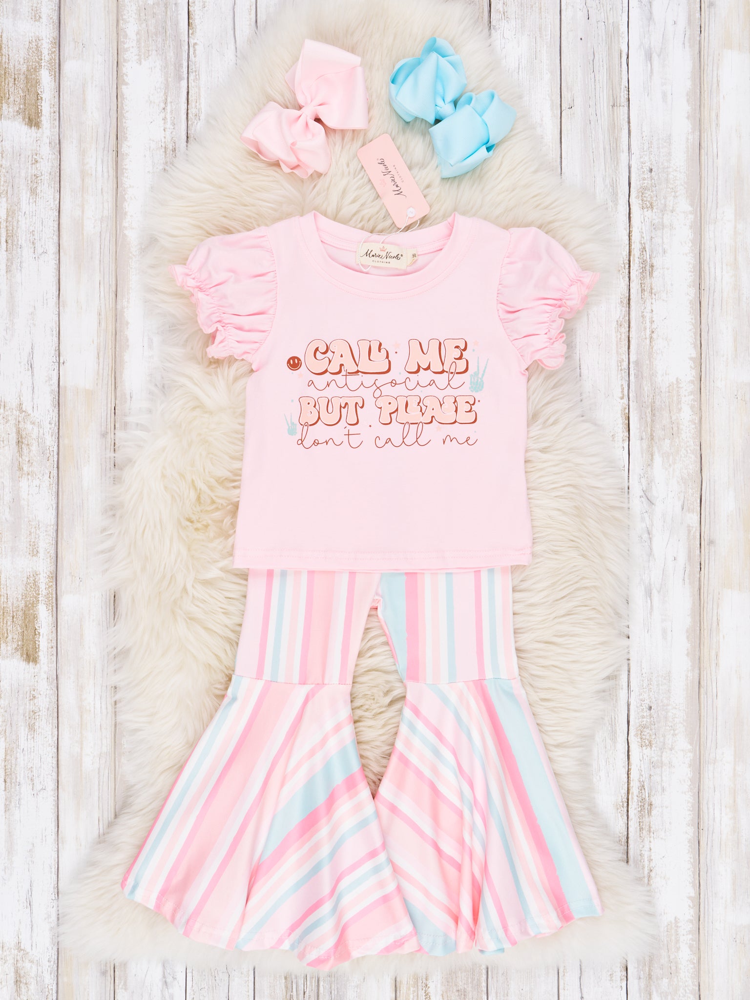 "Antisocial" Ruffle Bell Bottom Outfit - Marie Nicole Clothing