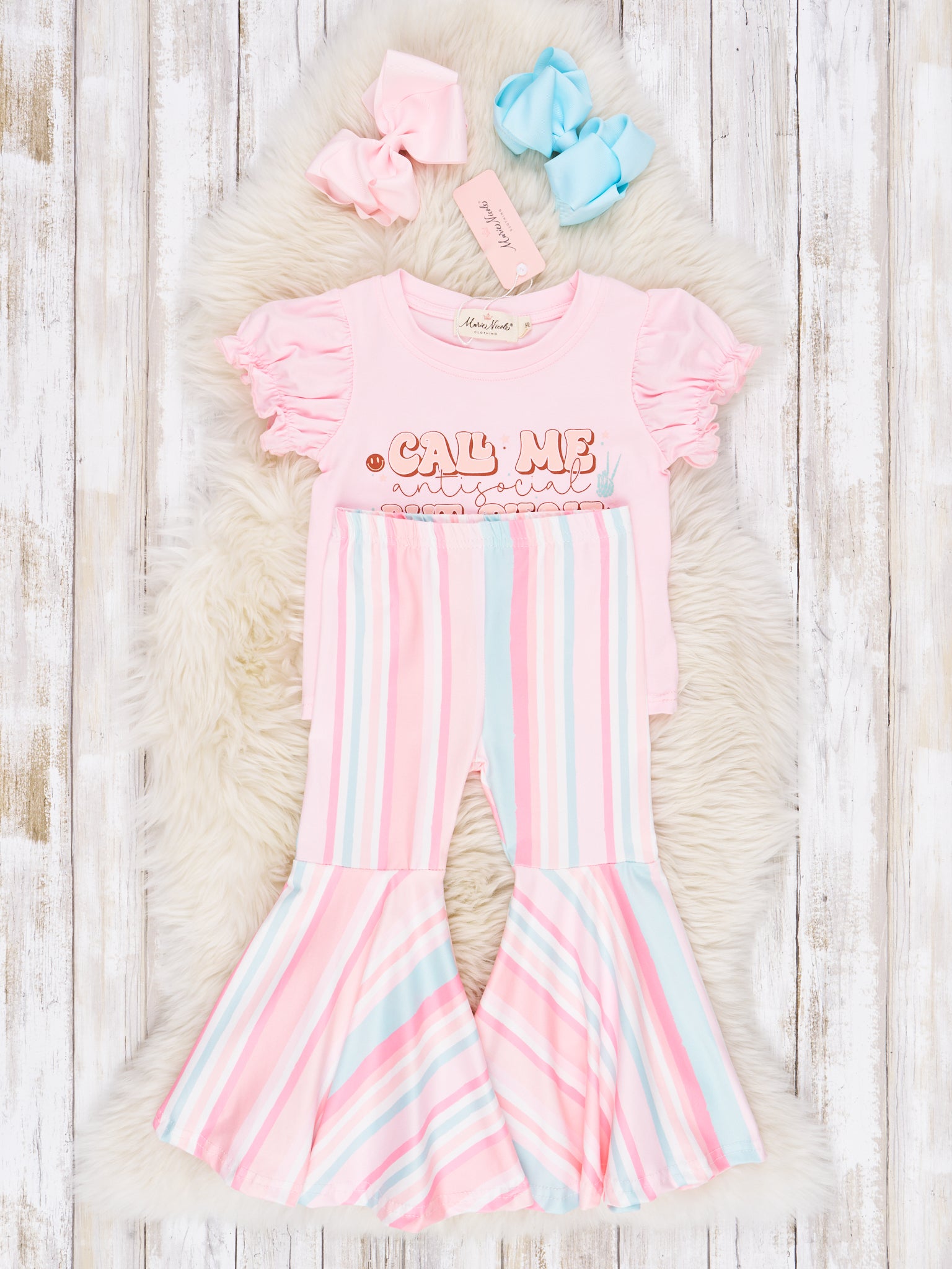 "Antisocial" Ruffle Bell Bottom Outfit - Marie Nicole Clothing