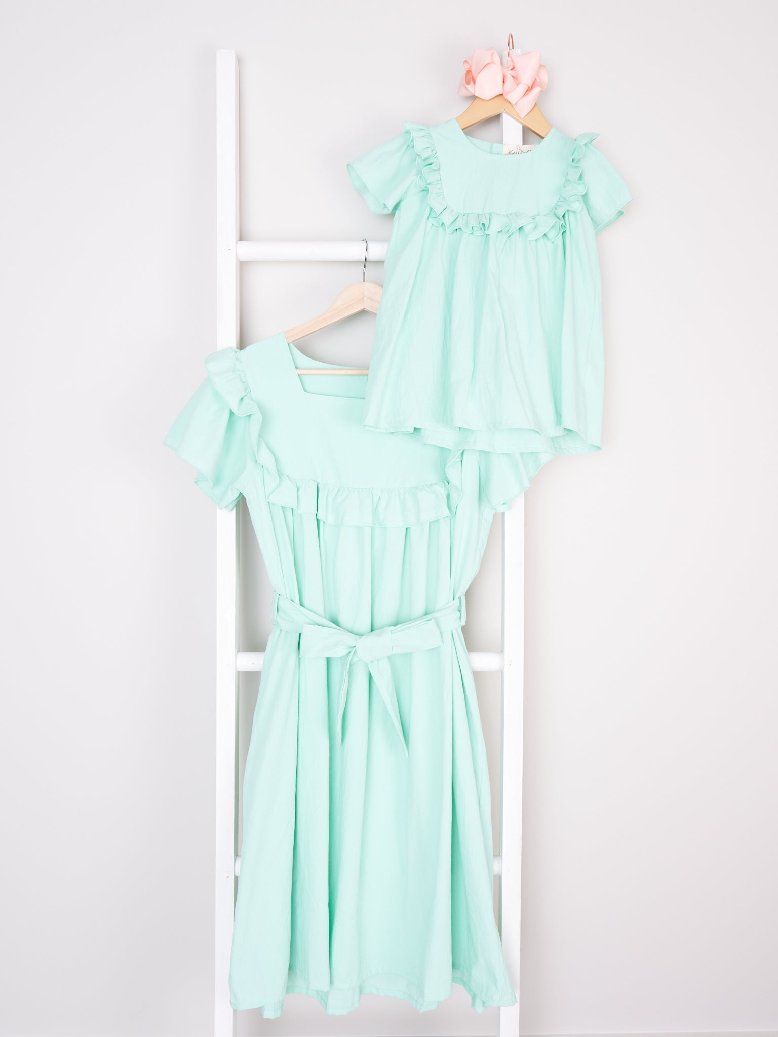 Mom & Me Mint Fluted Ruffle Dress - Marie Nicole Clothing