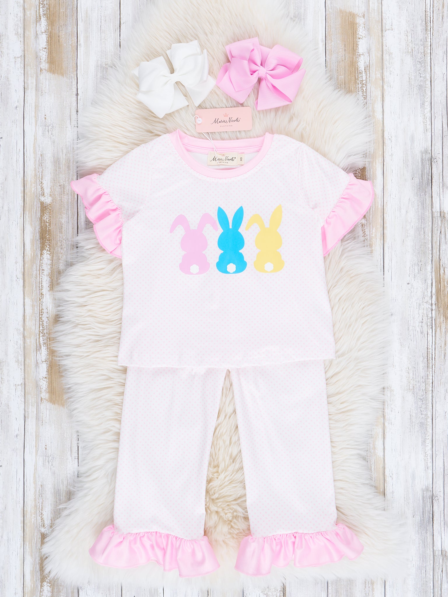 Pink Cottontail Ruffle Pajamas - Marie Nicole Clothing
