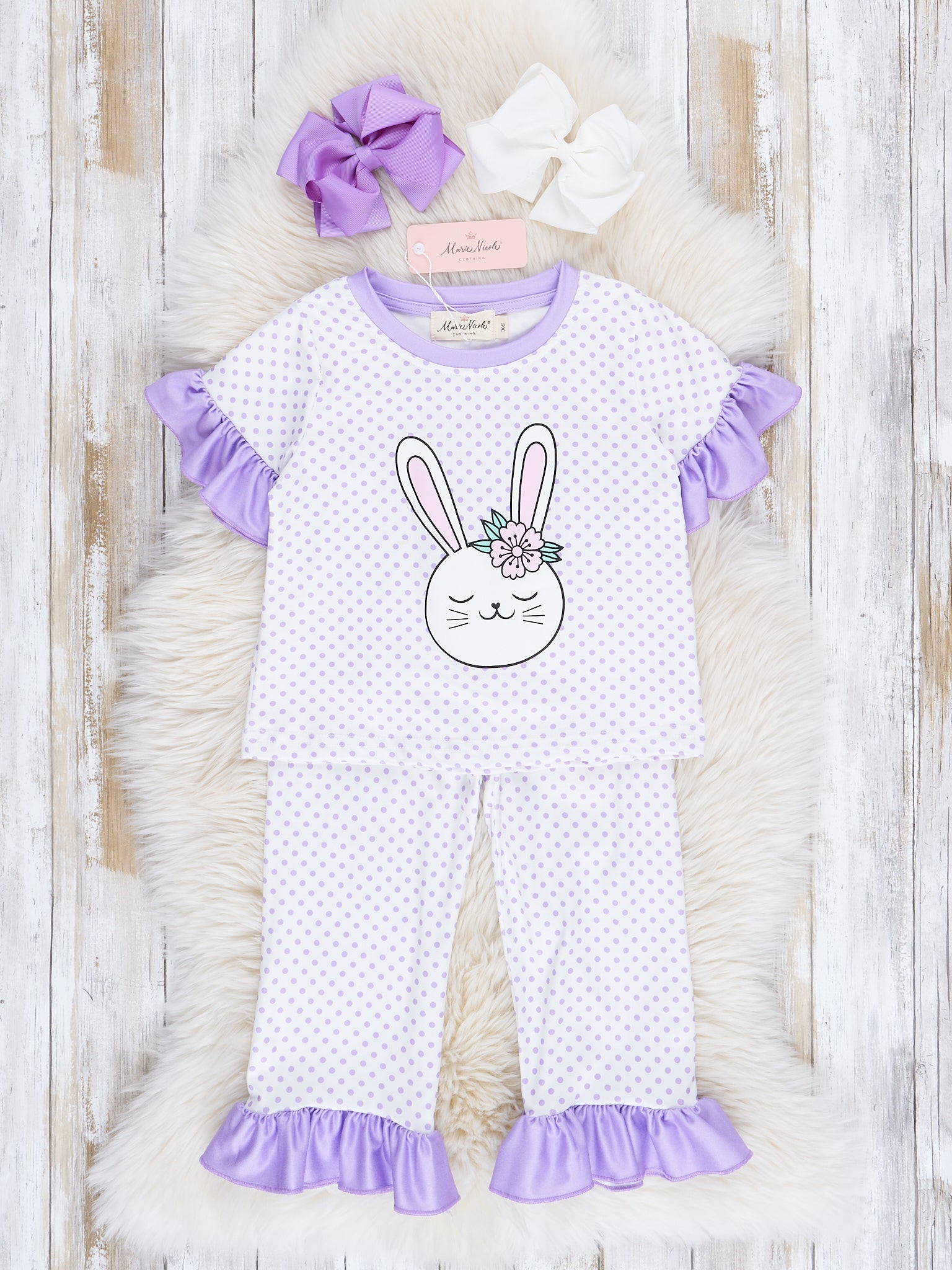 Purple Bunny Ruffle Pajamas - Marie Nicole Clothing