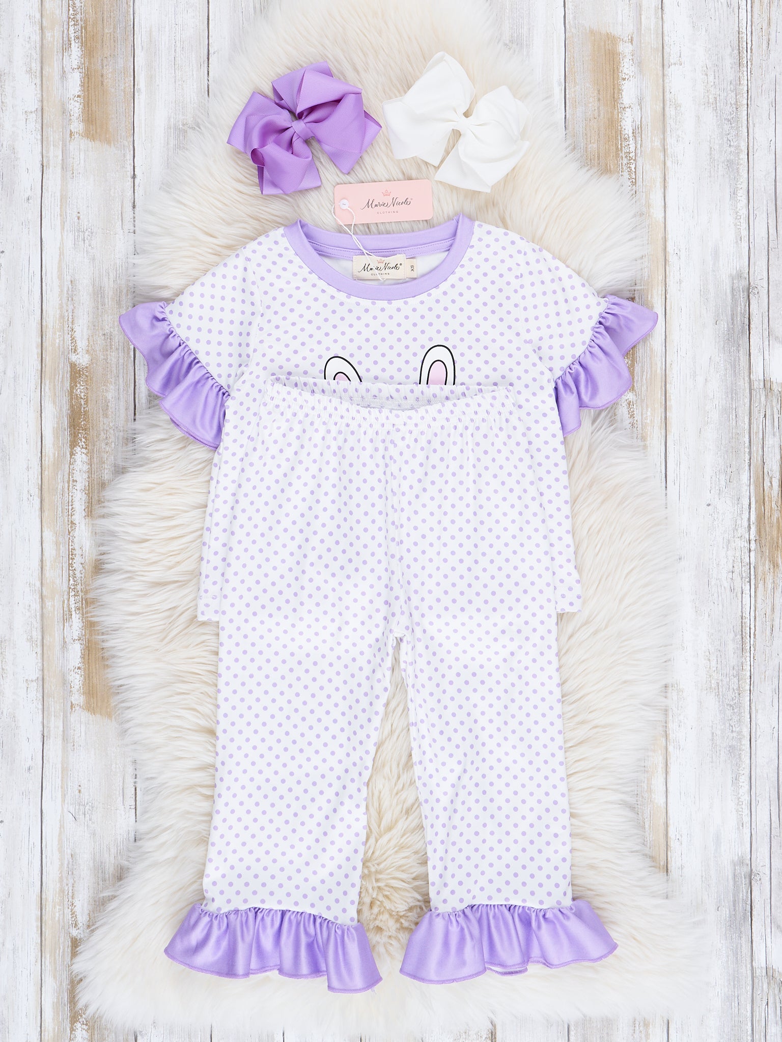 Purple Bunny Ruffle Pajamas - Marie Nicole Clothing