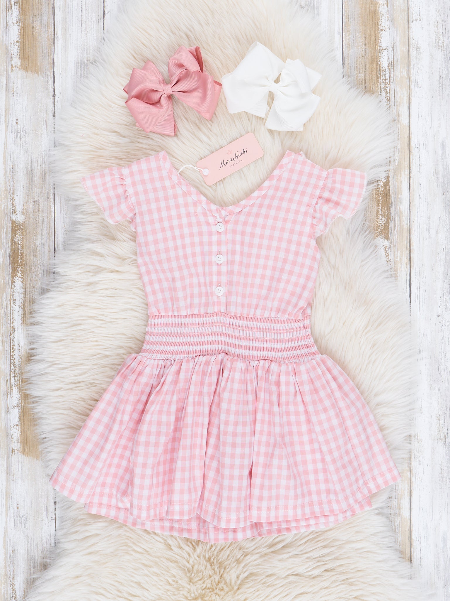 Soft Pink Gingham Ruffle Romper - Marie Nicole Clothing