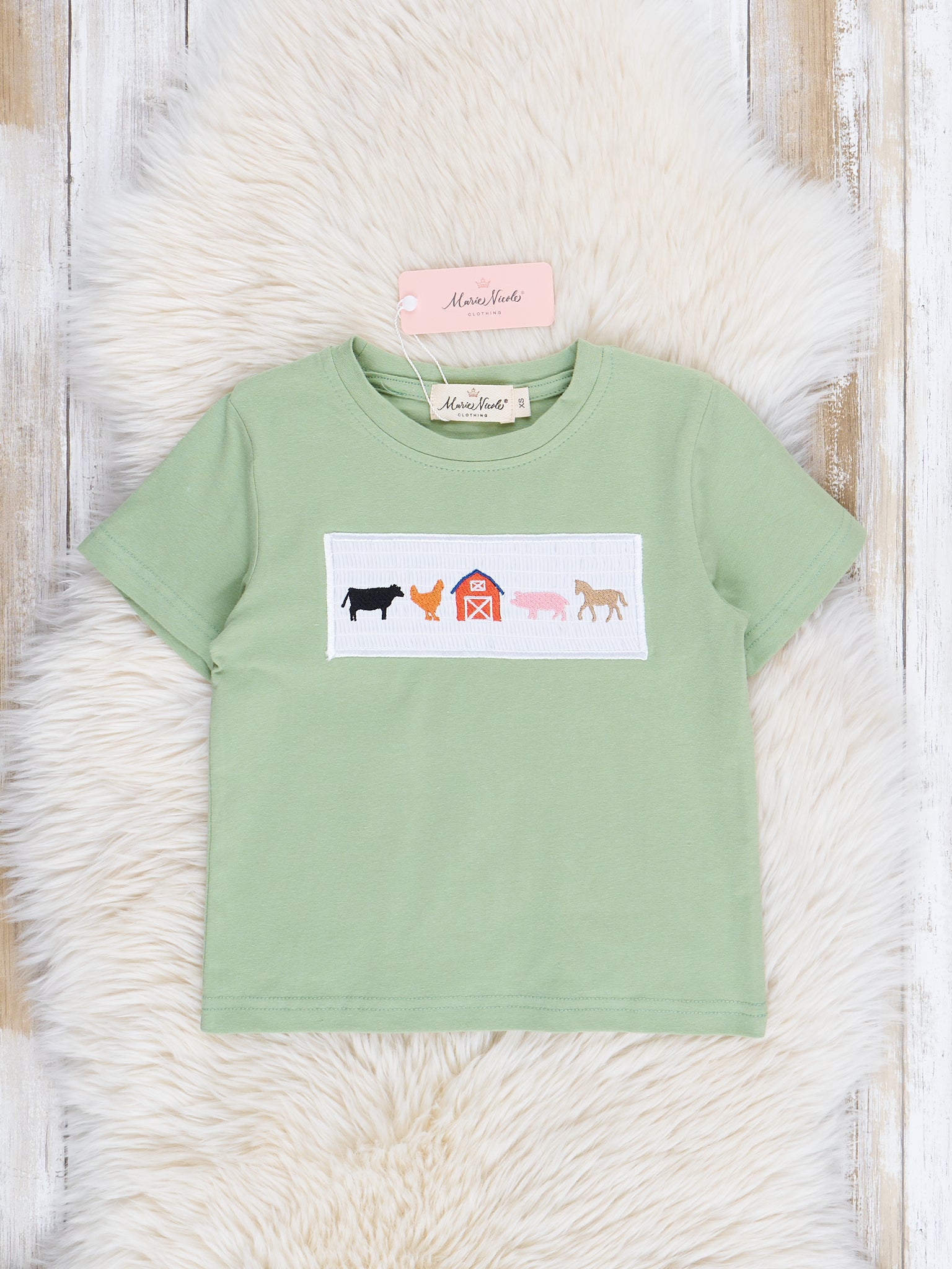 Green Farm Friends Smocked Shirt - Marie Nicole Clothing