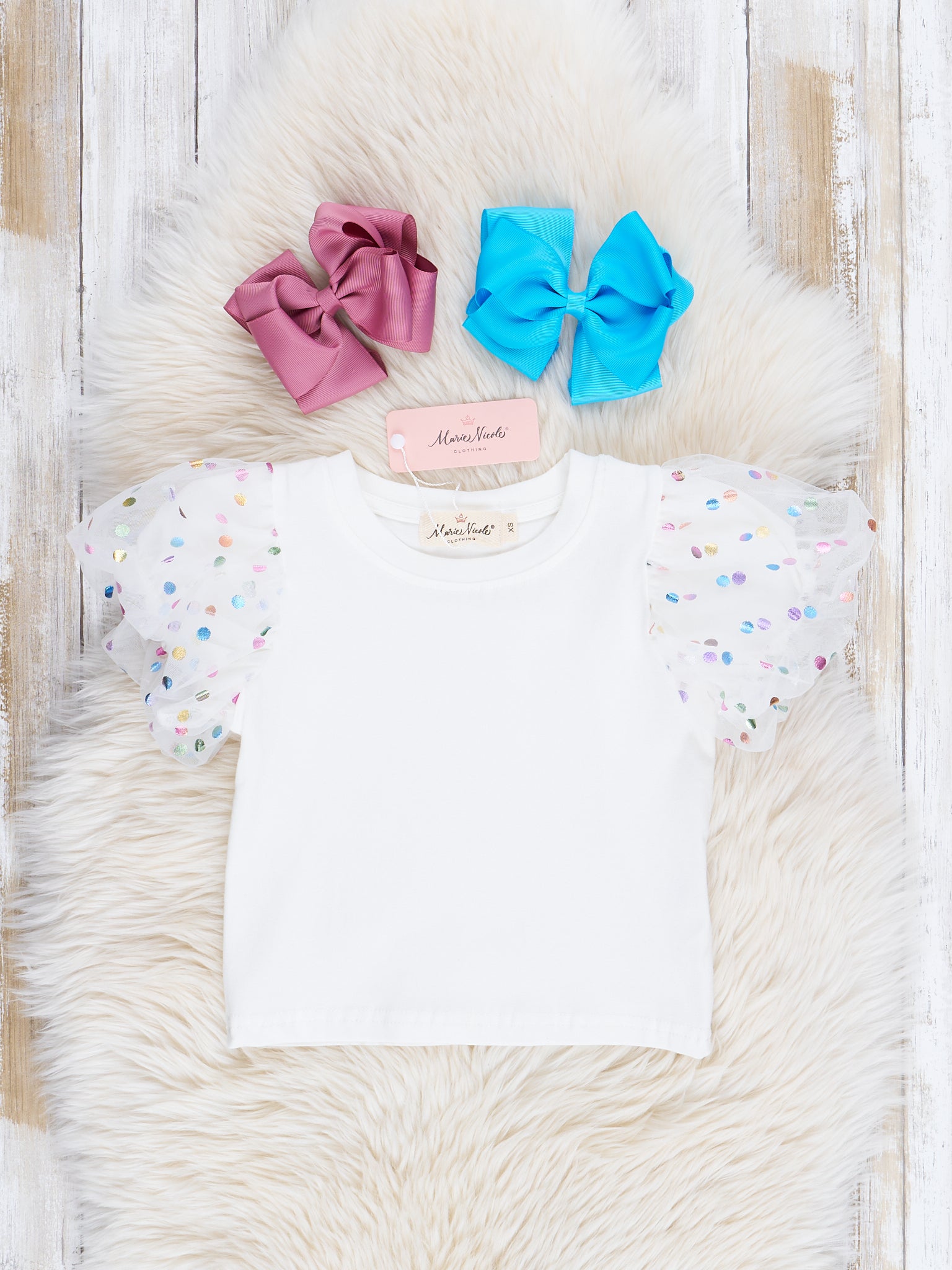 White Confetti Puff Sleeve Shirt - Marie Nicole Clothing