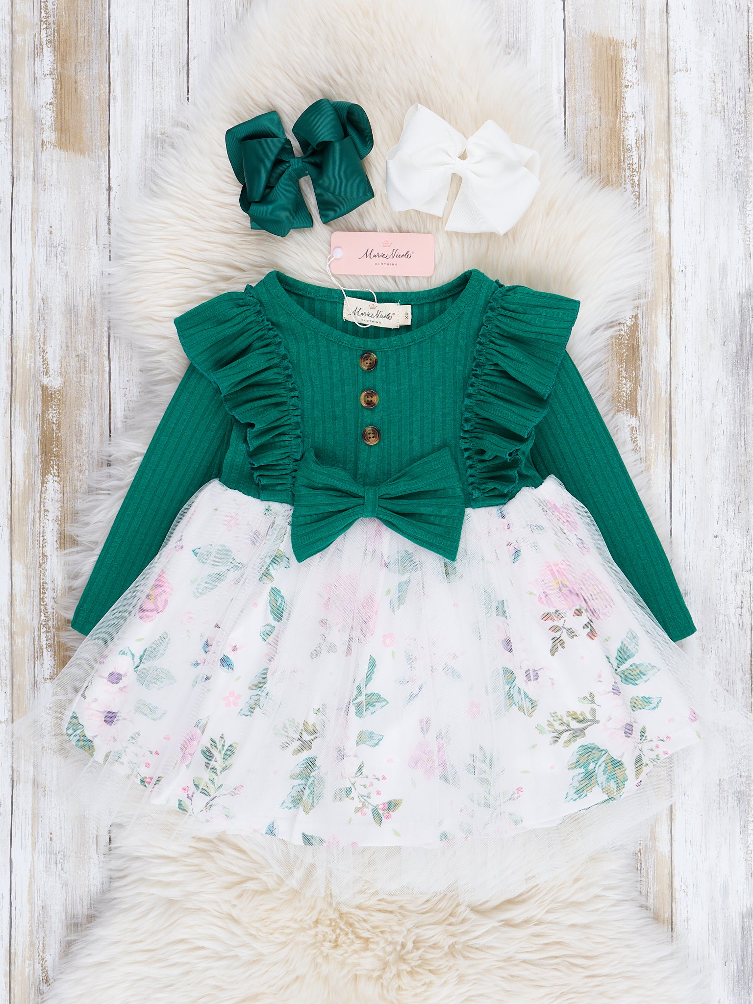 Green Garden Ruffle Tulle Dress - Marie Nicole Clothing