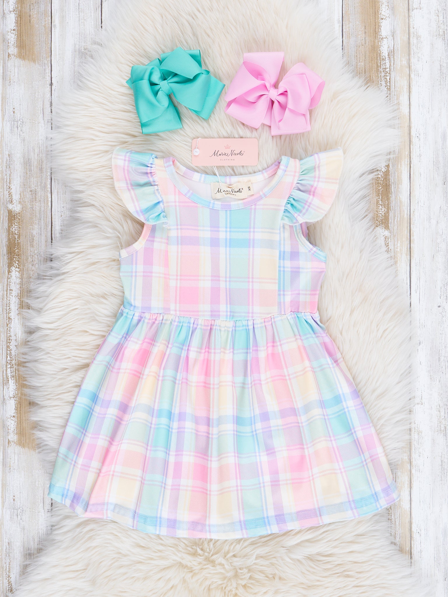 Pastel Plaid Ruffle Dress - Marie Nicole Clothing