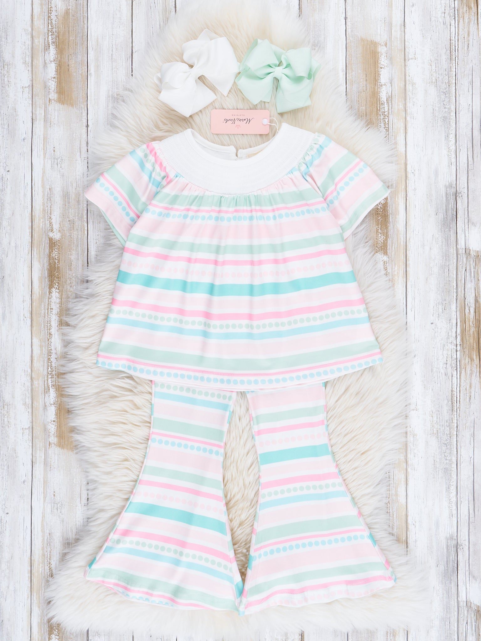 Pastel Stripes Smocked Outfit - Marie Nicole Clothing
