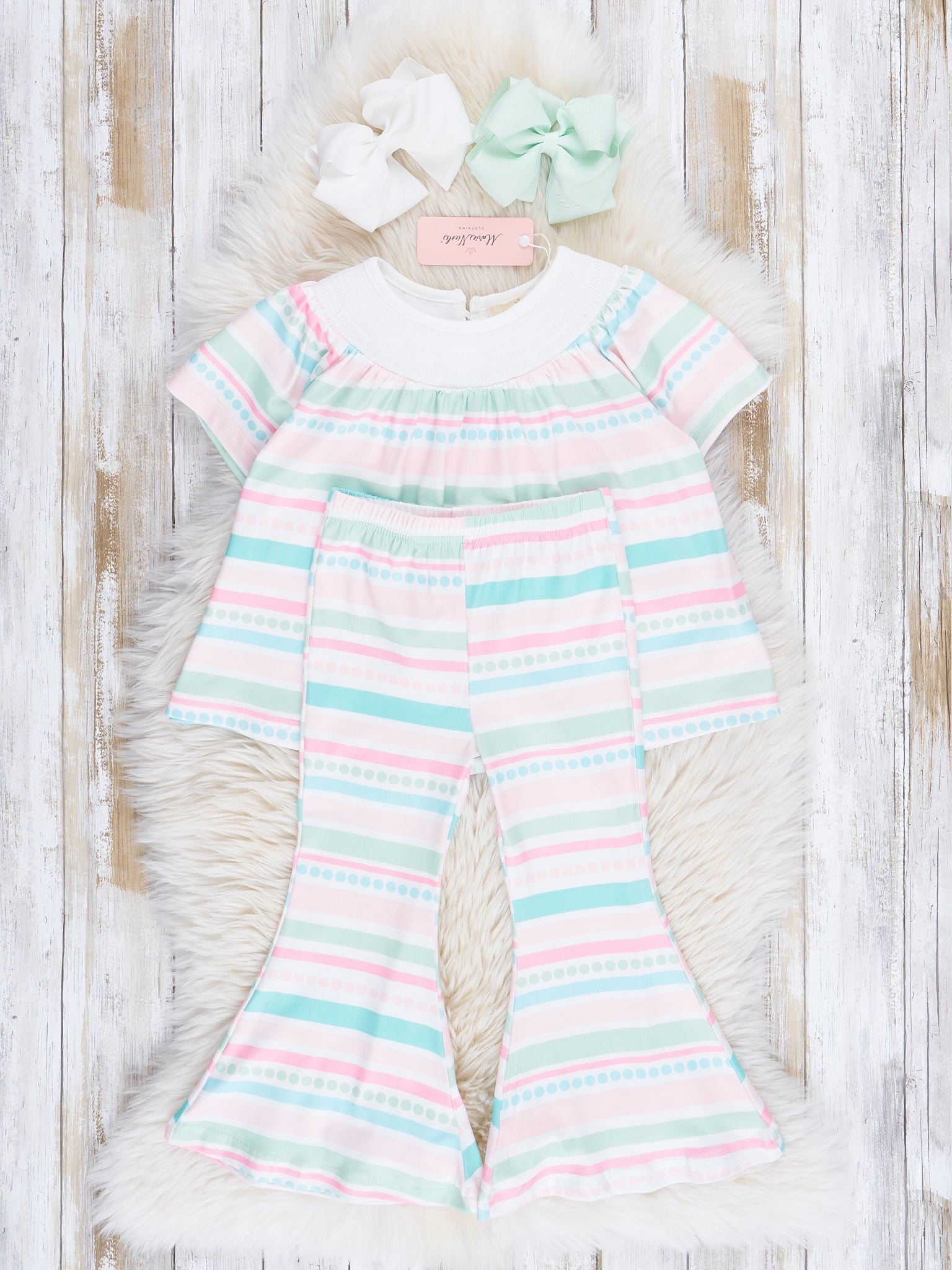 Pastel Stripes Smocked Outfit - Marie Nicole Clothing
