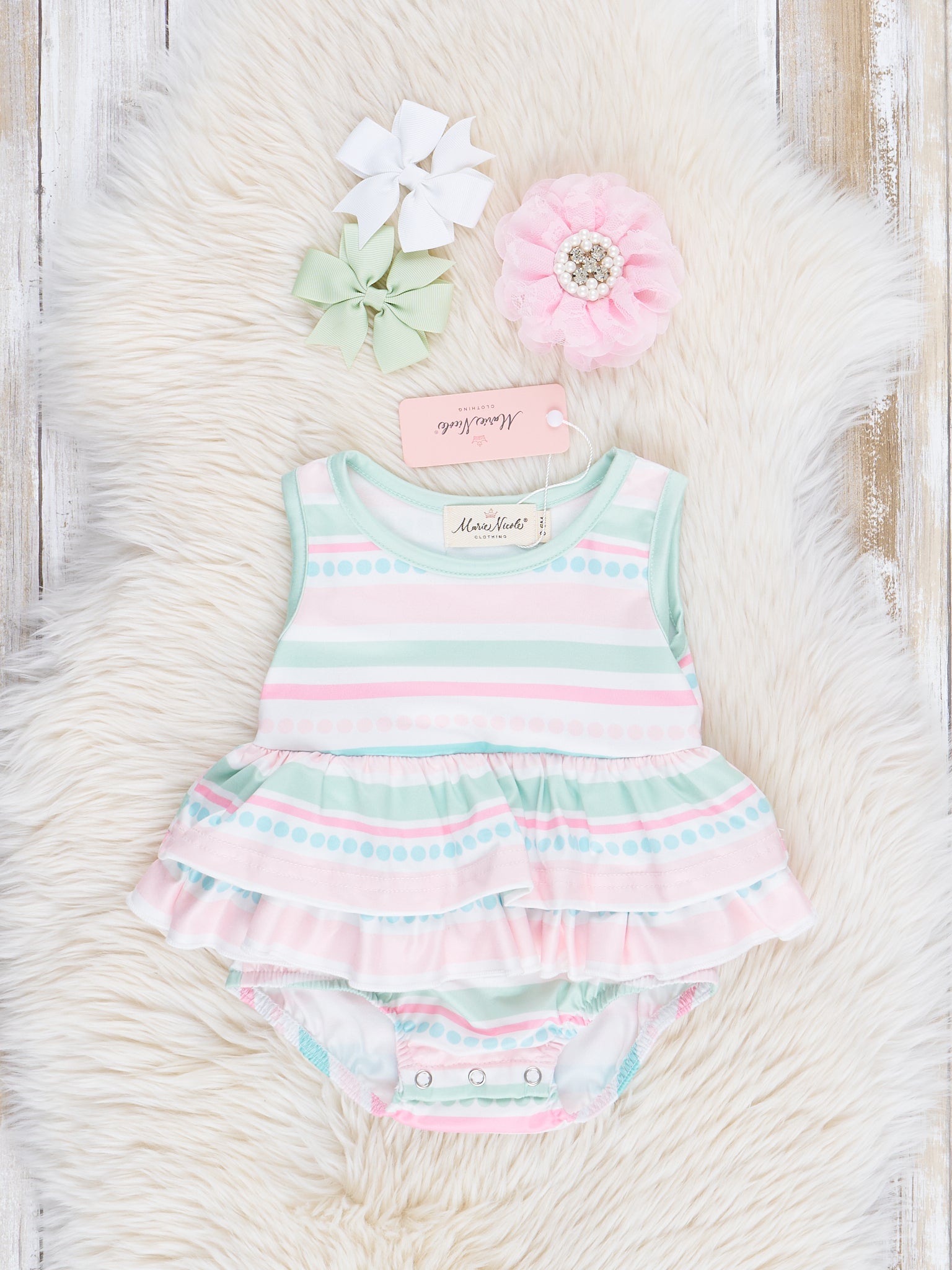 Pastel Stripes Ruffle Bubble Romper - Marie Nicole Clothing