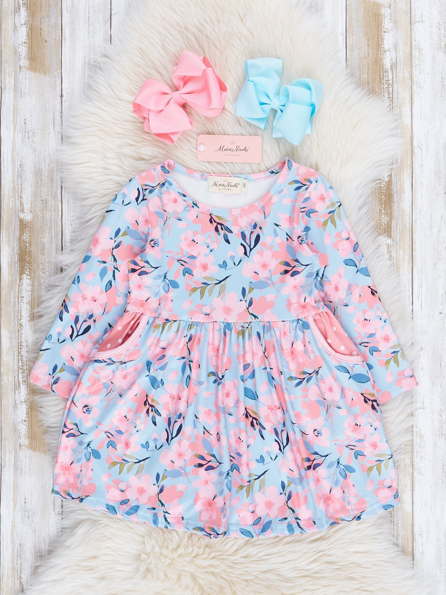 Blue & Pink Flowers Swing Dress - Marie Nicole Clothing