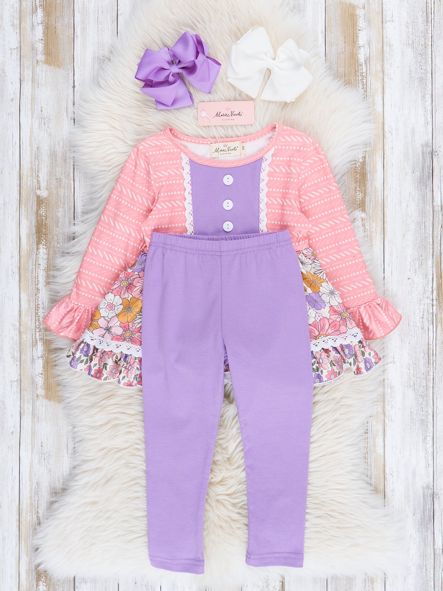 Purple & Pink Marigold Lace Trim Outfit - Marie Nicole Clothing