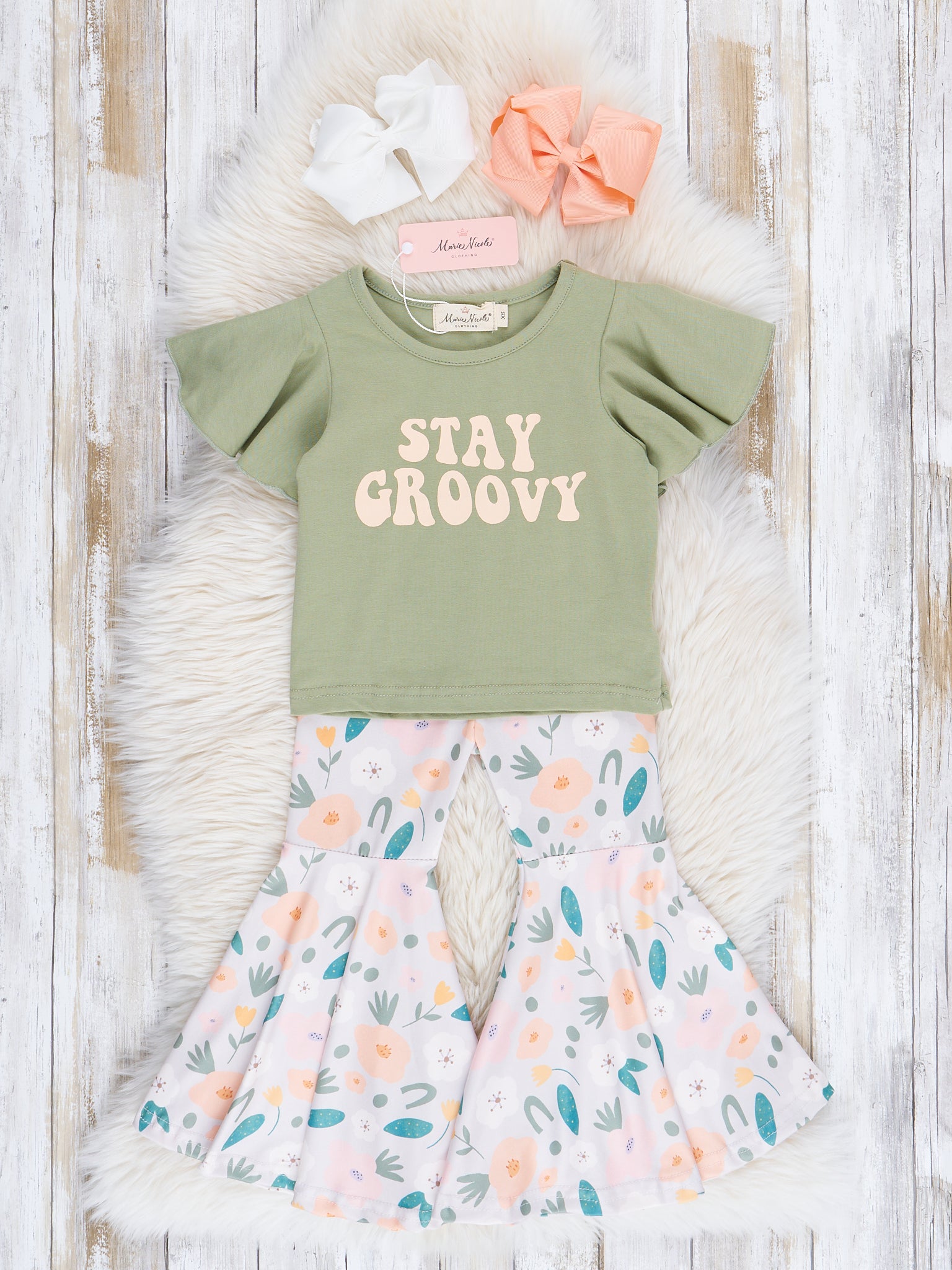 Yellow & Green Groovy Garden Bell Bottom Outfit - Marie Nicole Clothing