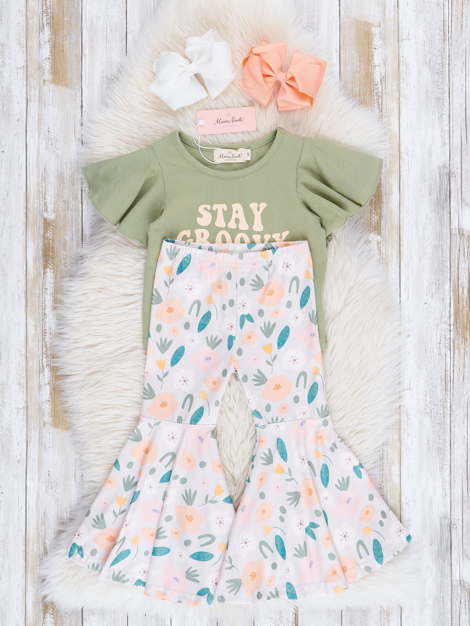 Yellow & Green Groovy Garden Bell Bottom Outfit - Marie Nicole Clothing