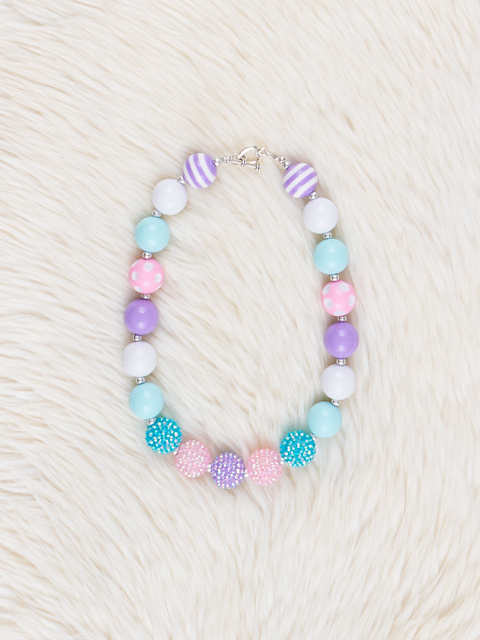 Purple Stripes & Blue Sparkle Bubblegum Necklace - Marie Nicole Clothing