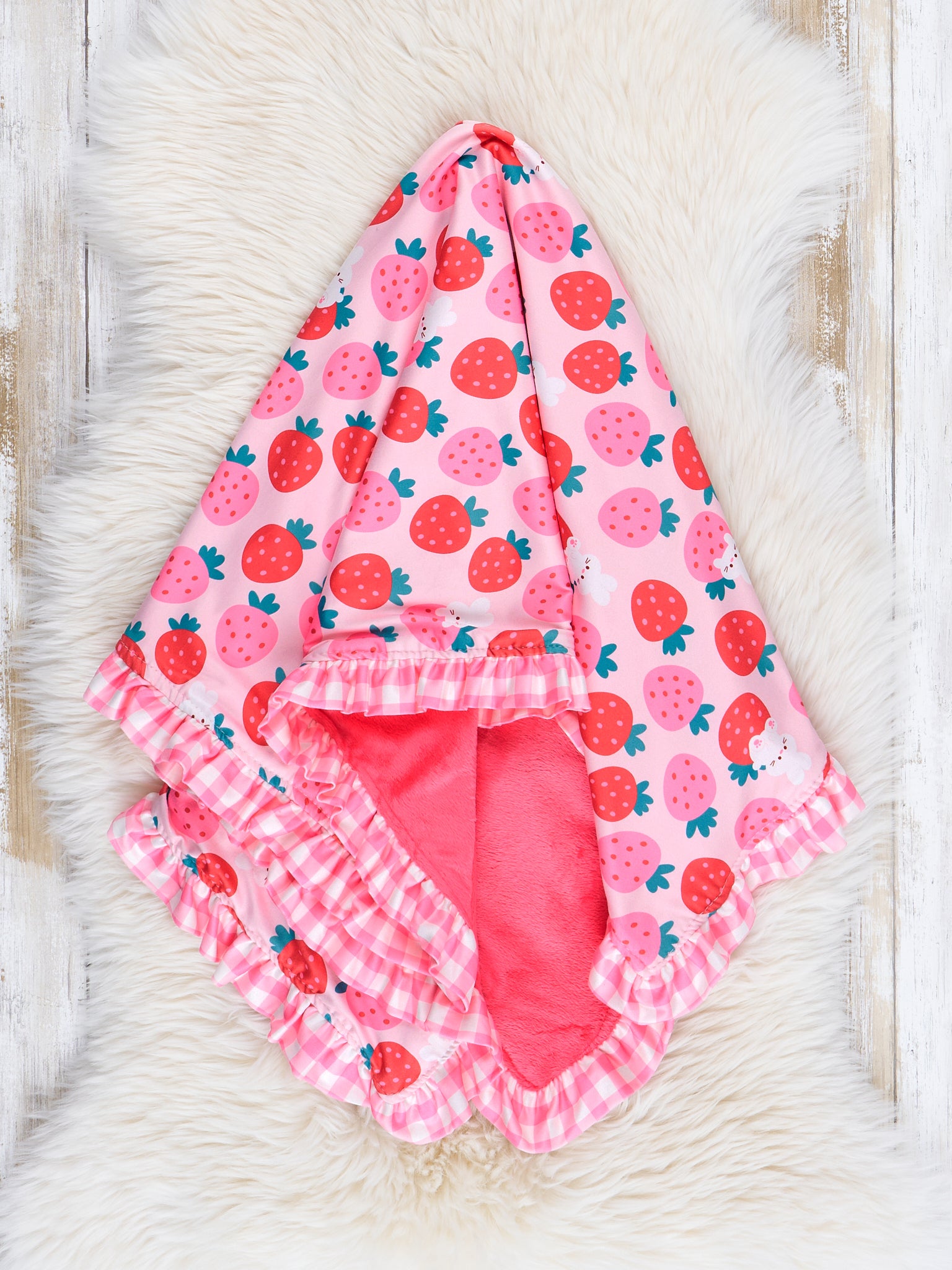 Strawberry Fields Bunny Minky Blanket - Marie Nicole Clothing