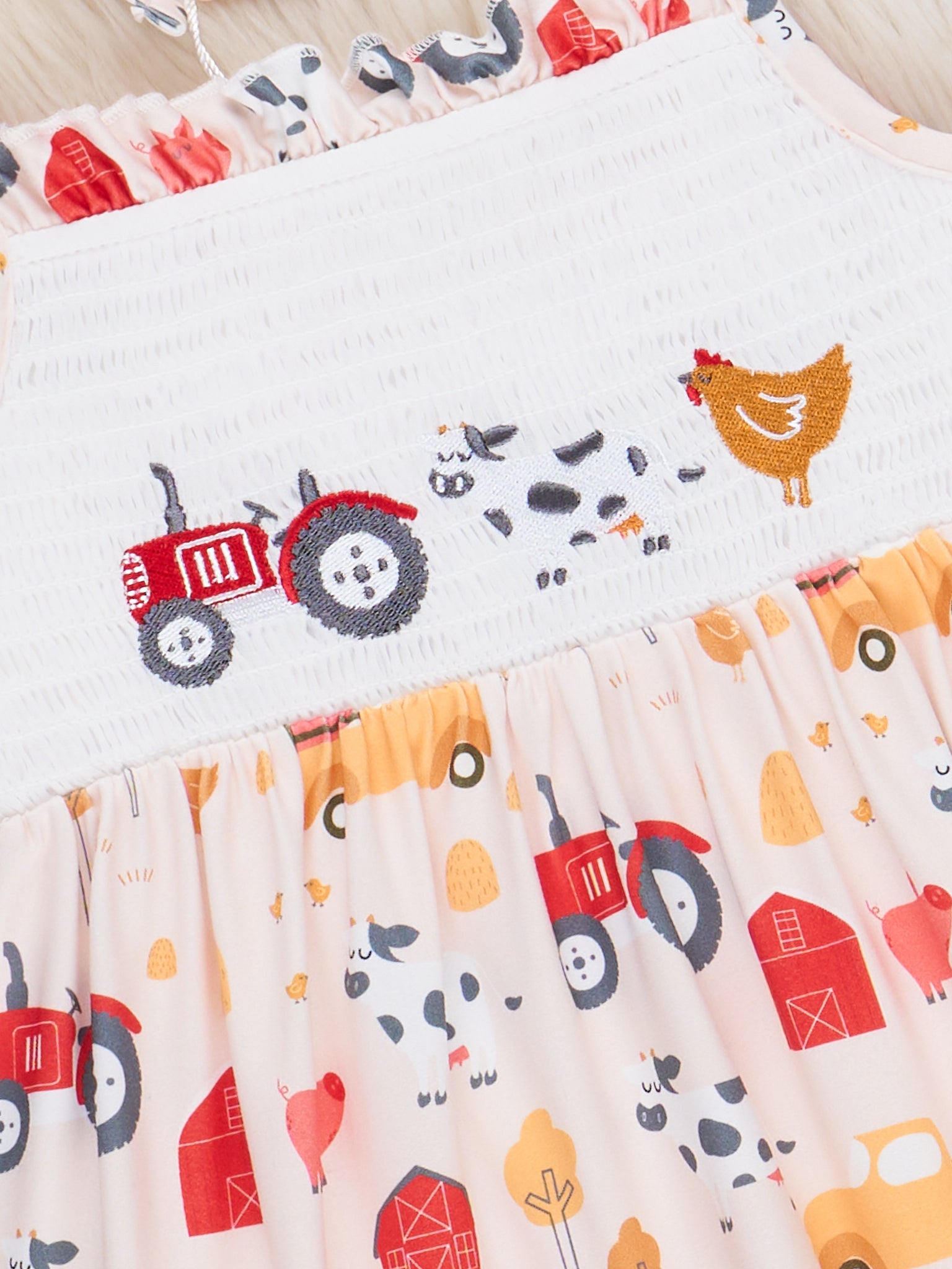 Farm Friends Smocked Ruffle Dress - Marie Nicole Clothing