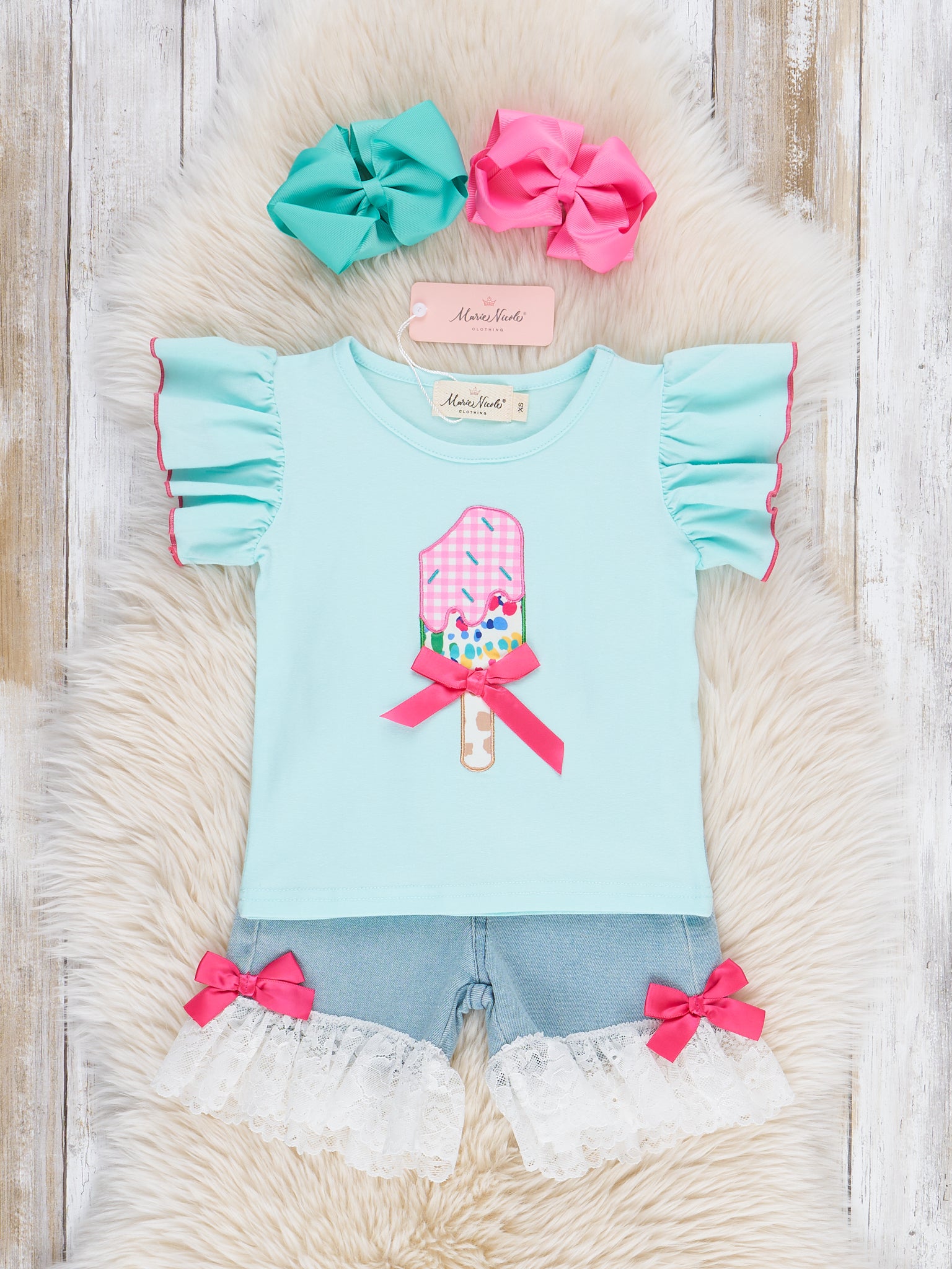 Cowgirl Popsicle Ruffle Denim Outfit - Marie Nicole Clothing
