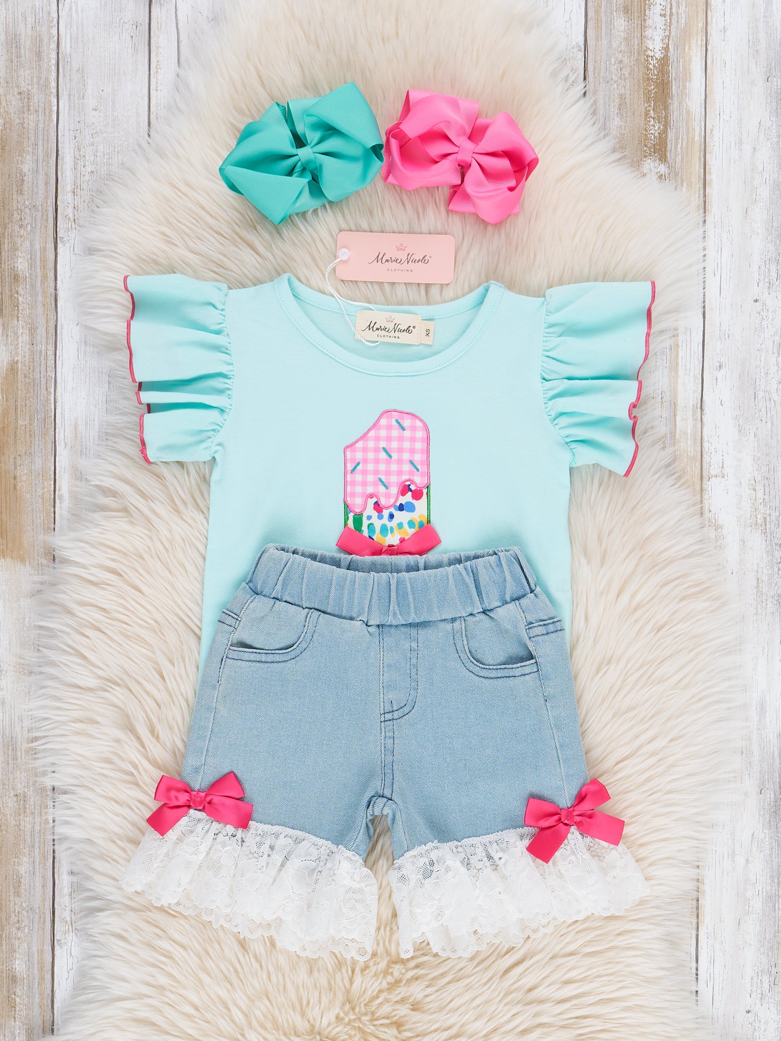 Cowgirl Popsicle Ruffle Denim Outfit - Marie Nicole Clothing