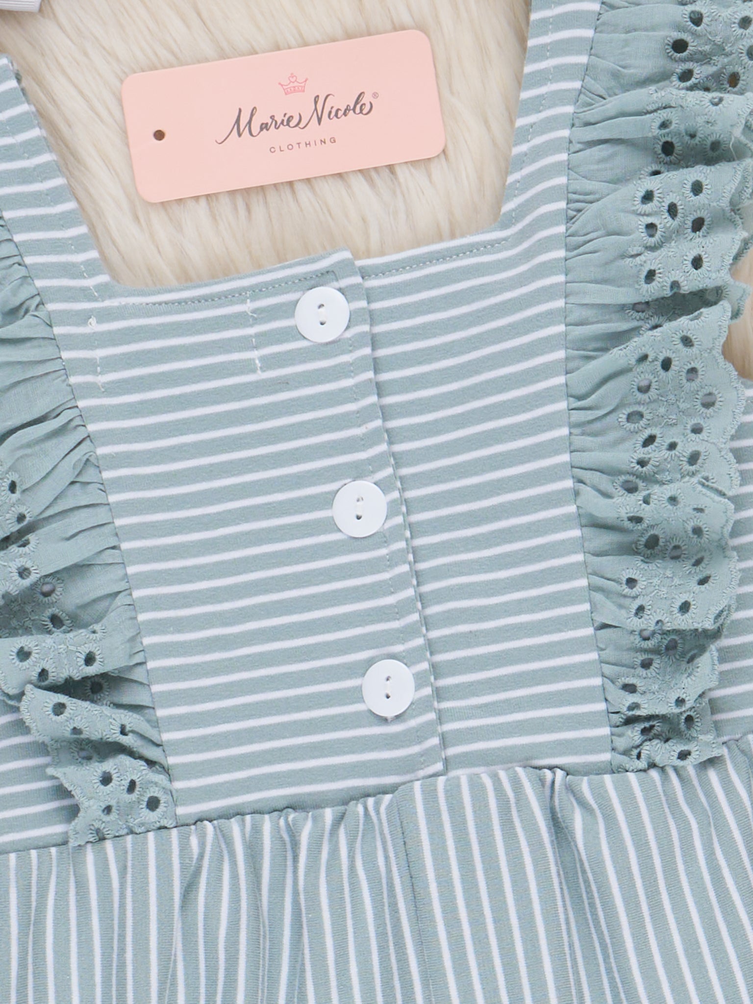 Sage Striped Eyelet Ruffle Jumpsuit - Marie Nicole Clothing