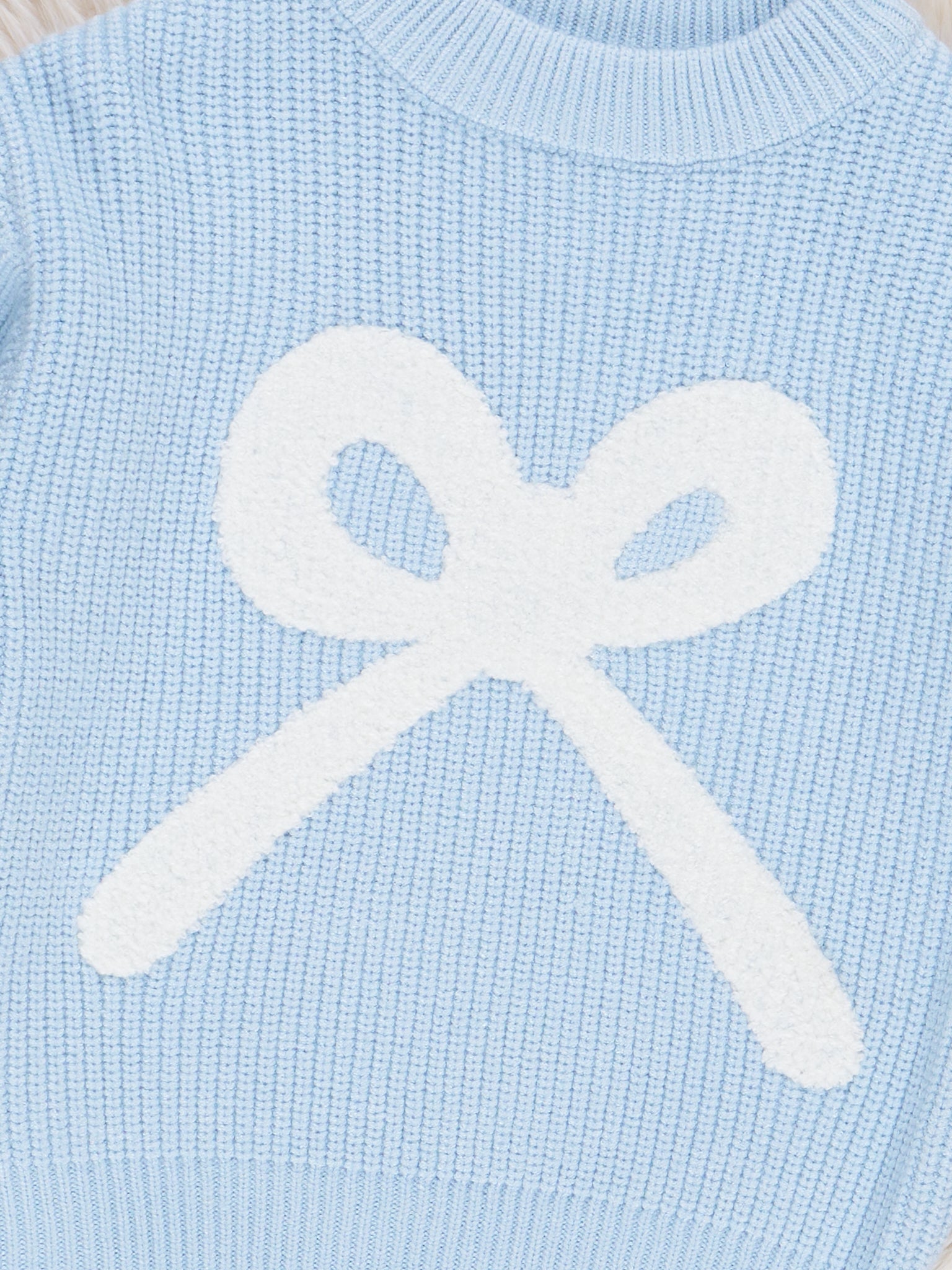 Blue Knit Bow Sweater - Marie Nicole Clothing