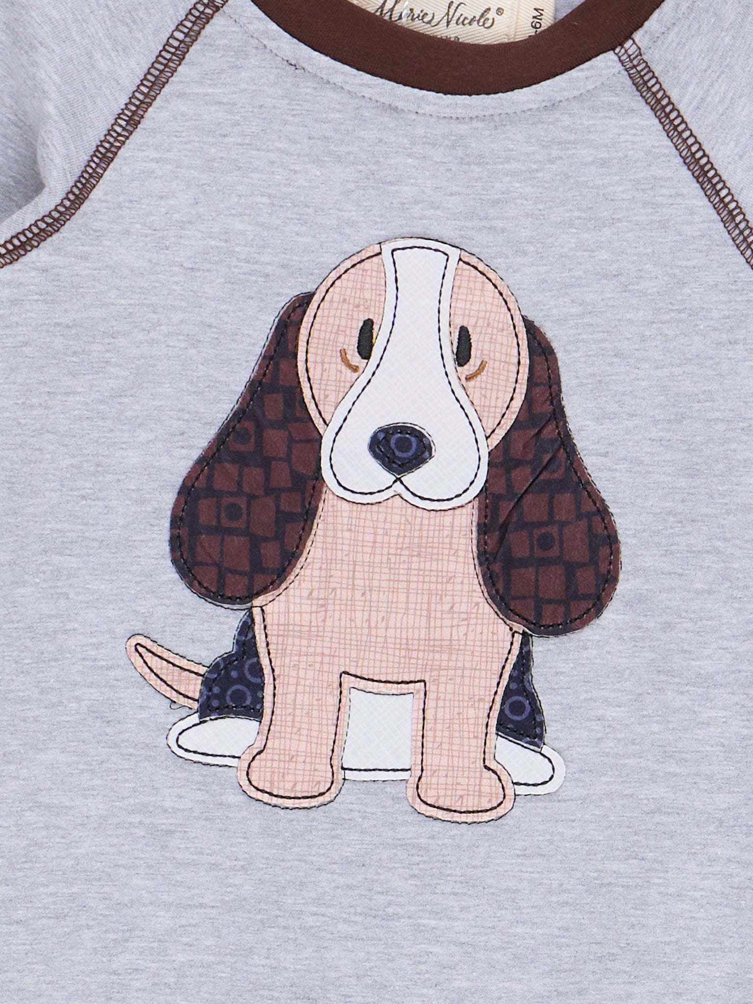 Grey & Brown Embroidered Puppy Romper - Marie Nicole Clothing