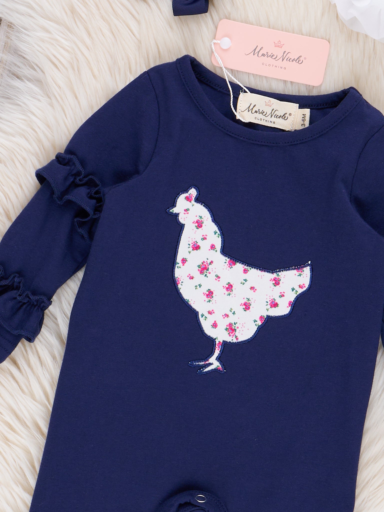 Vintage Floral Chicken Ruffle Romper - Marie Nicole Clothing
