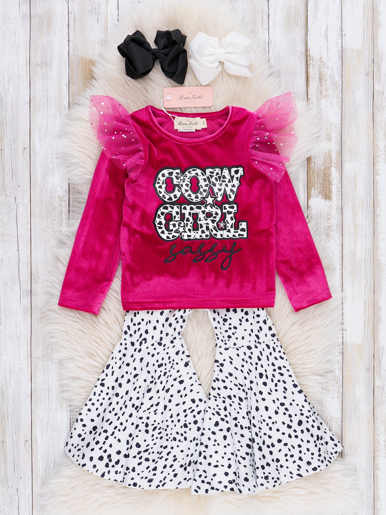 Maroon Cow Girl Velvet Bell Bottom Outfit - Marie Nicole Clothing