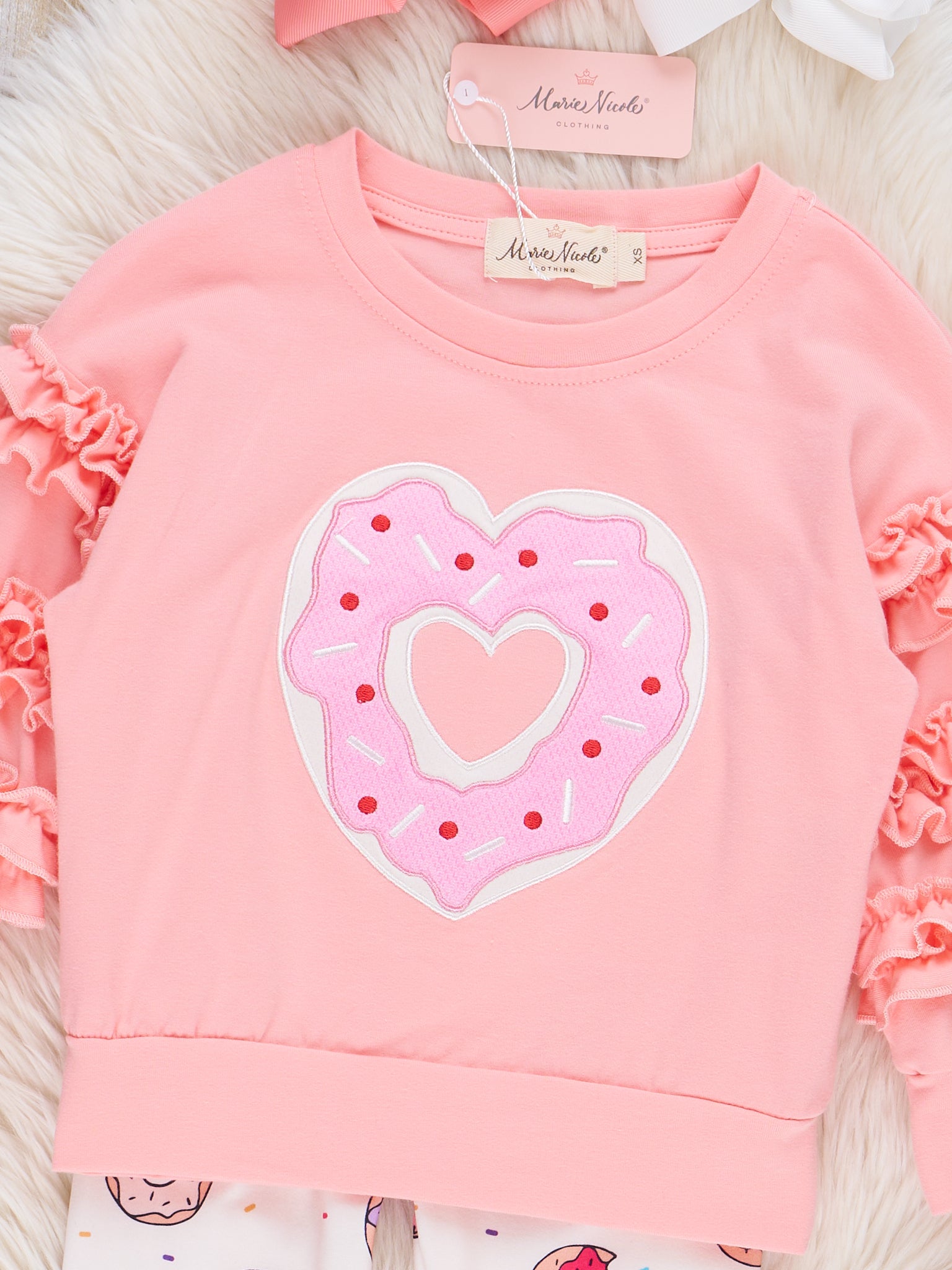 Coral & Brown Donut Hearts Ruffle Outfit - Marie Nicole Clothing