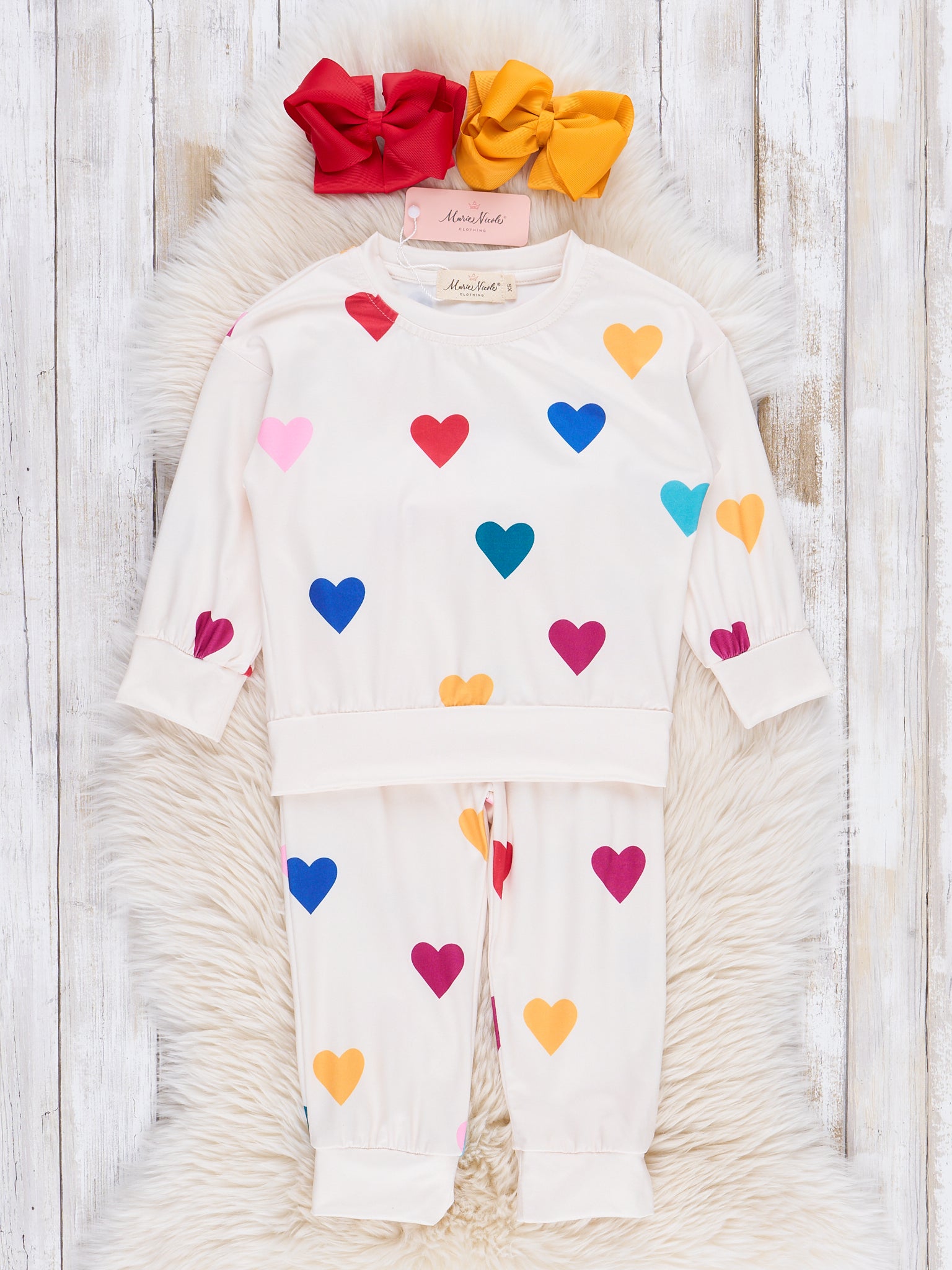 Cream Rainbow Hearts Outfit - Marie Nicole Clothing