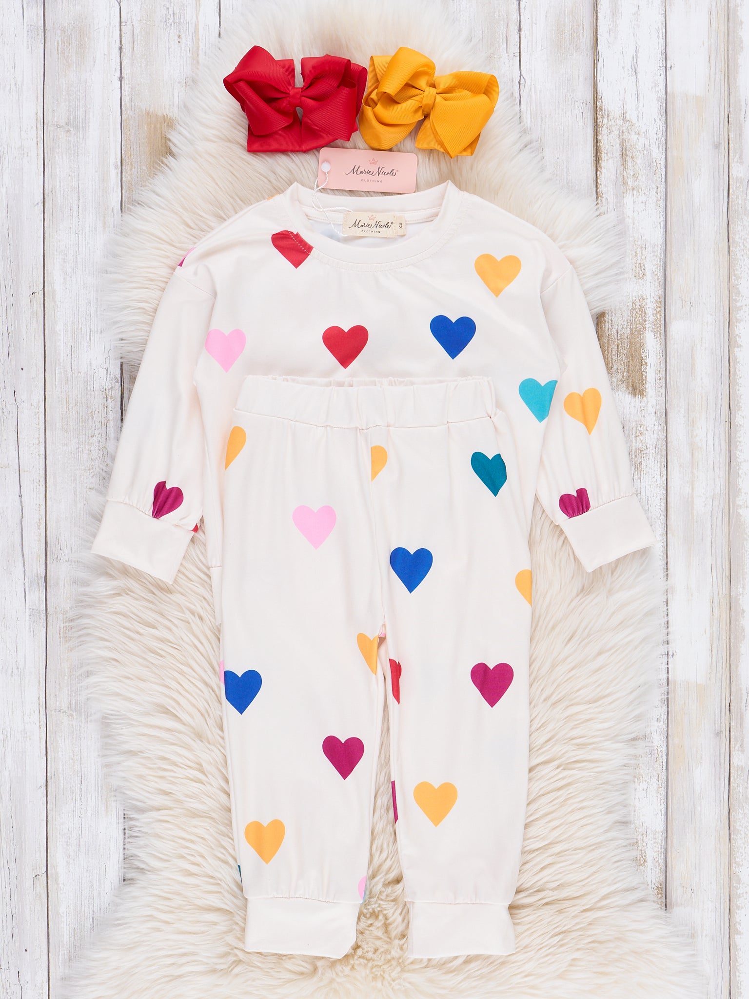 Cream Rainbow Hearts Outfit - Marie Nicole Clothing
