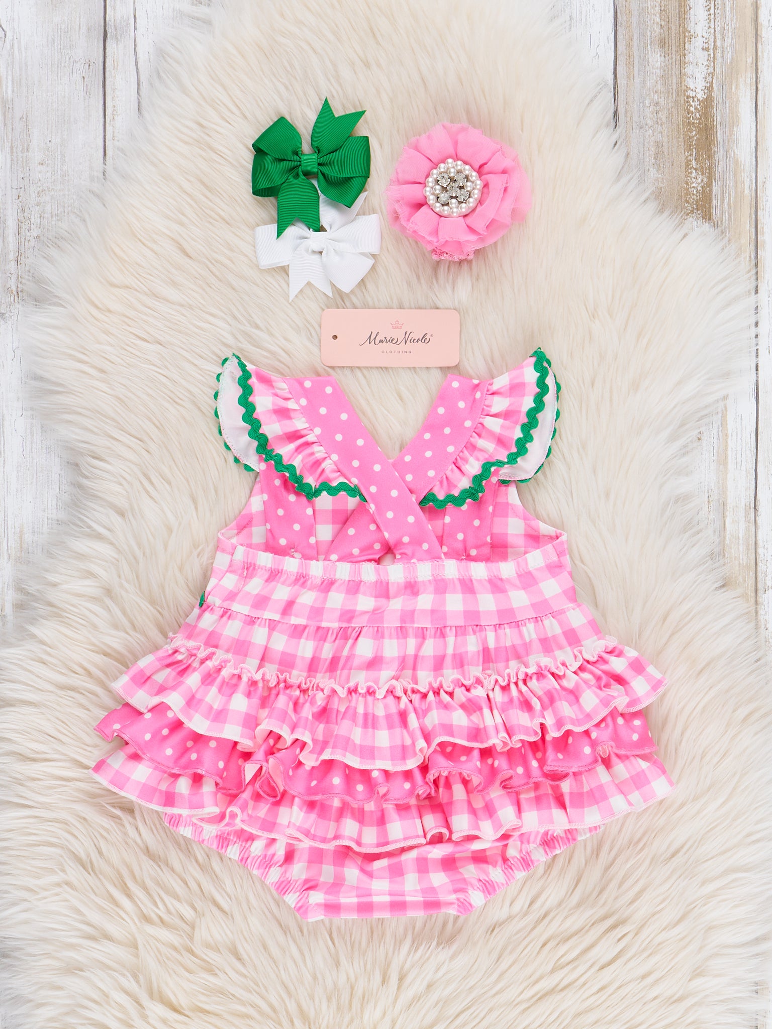 Gingham & Berries Delight Ruffle Bubble Romper - Marie Nicole Clothing