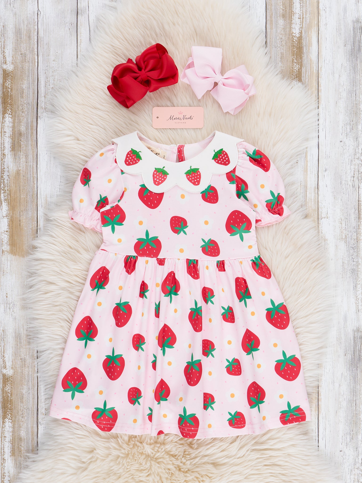 Strawberry Festival Puff Sleeve Dress - Marie Nicole Clothing