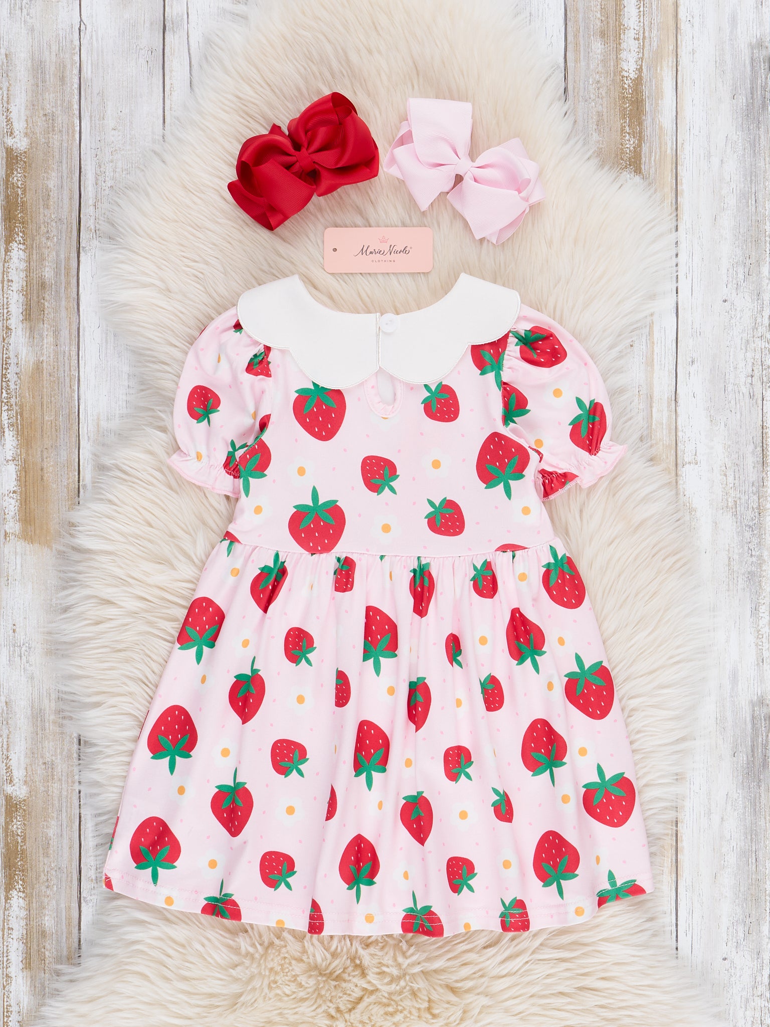 Strawberry Festival Puff Sleeve Dress - Marie Nicole Clothing