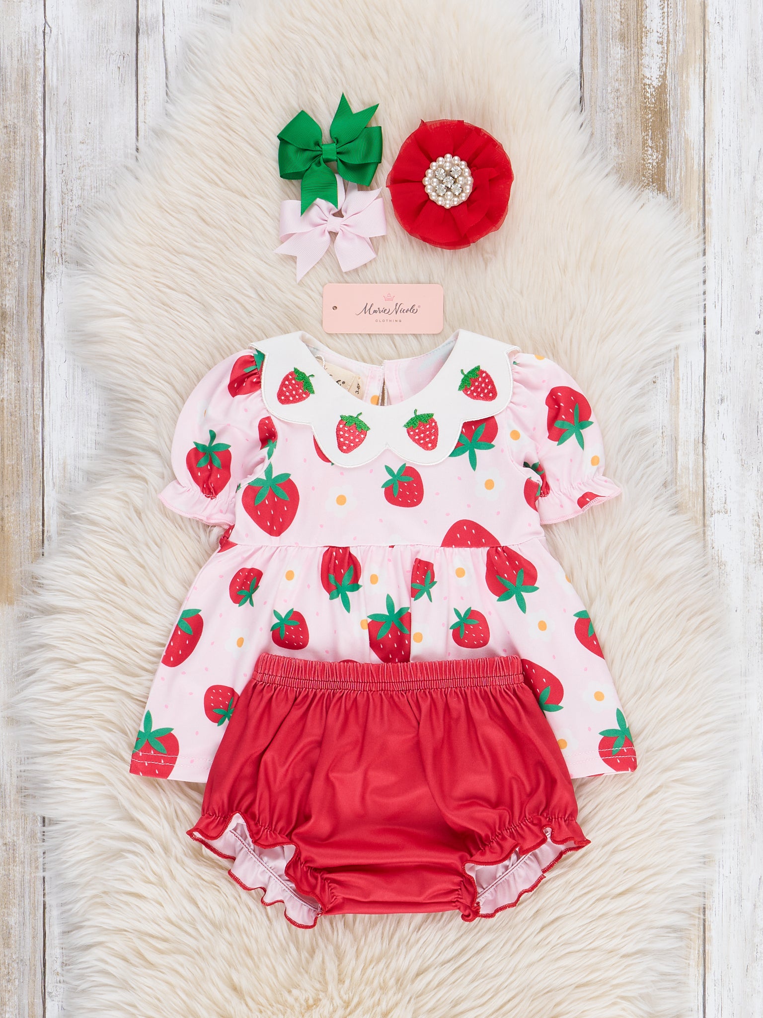 Strawberry Festival Puff Sleeve Bloomers Outfit - Marie Nicole Clothing
