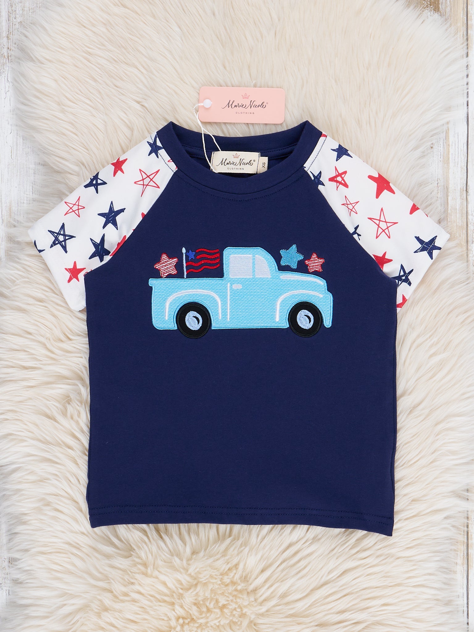 Navy 4th of July Stars Raglan Shirt - Marie Nicole Clothing