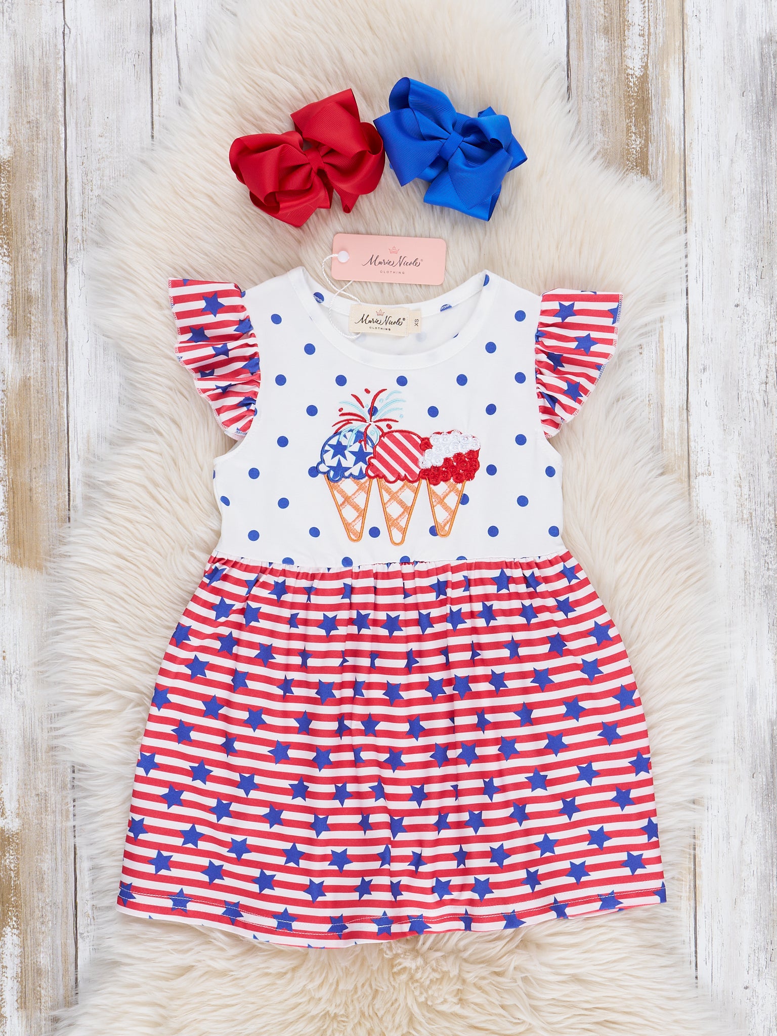 Stars & Stripes Ice Cream Ruffle Dress - Marie Nicole Clothing