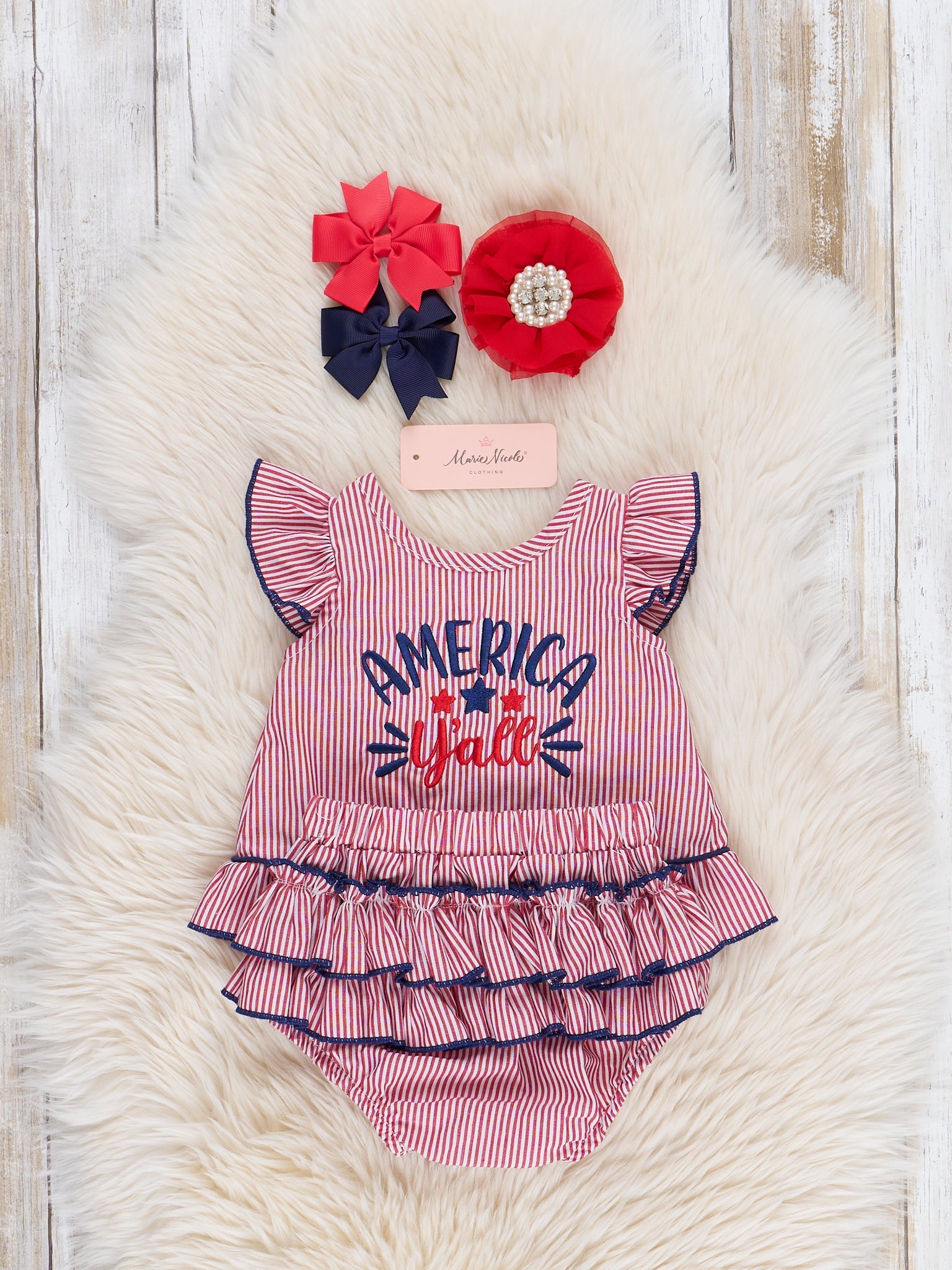 Red "America, Y'all" Cotton Bloomers Outfit - Marie Nicole Clothing