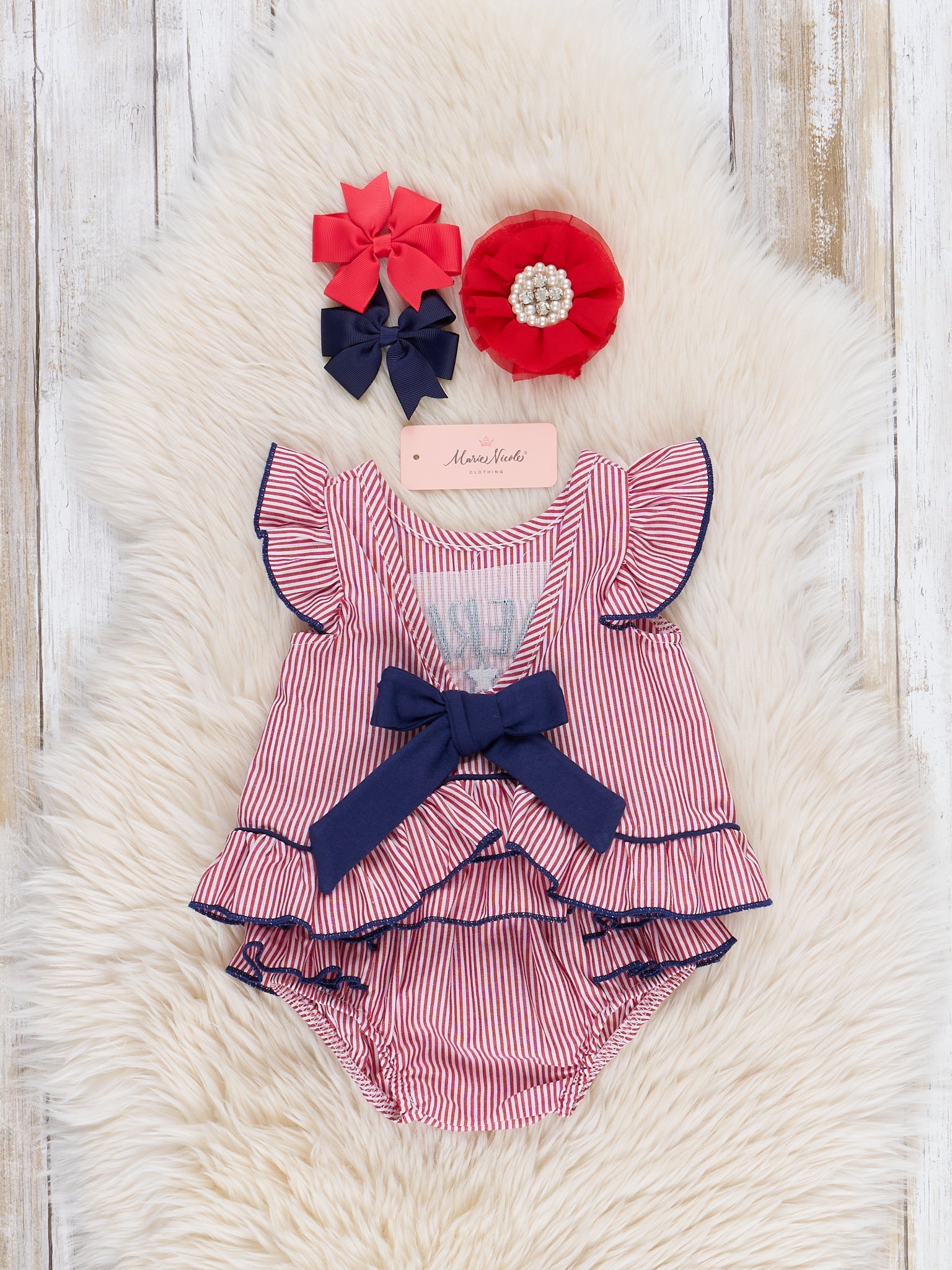 Red "America, Y'all" Cotton Bloomers Outfit - Marie Nicole Clothing