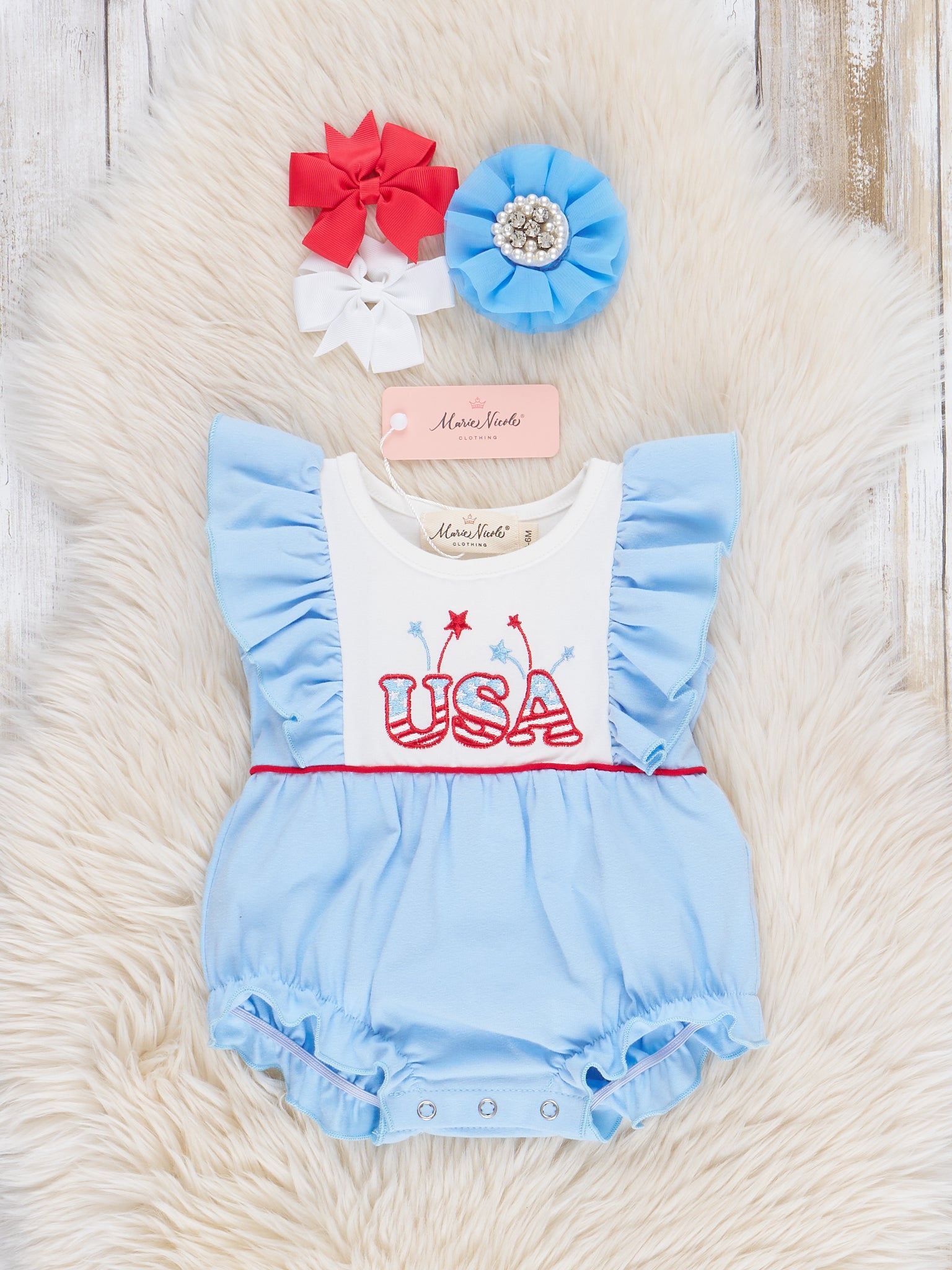 USA Sparklers Ruffle Bubble Romper - Marie Nicole Clothing