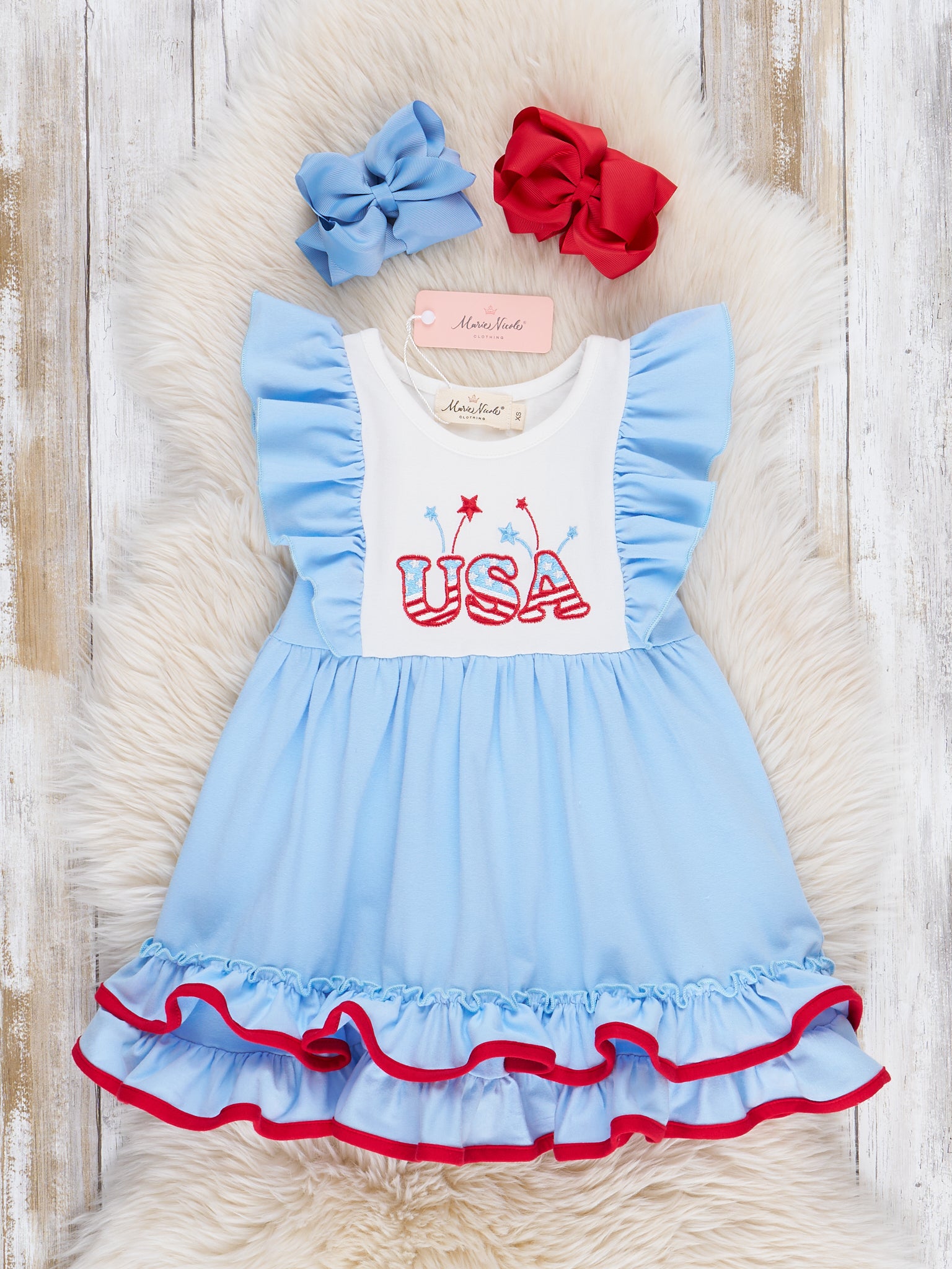 USA Sparklers Ruffle Dress - Marie Nicole Clothing