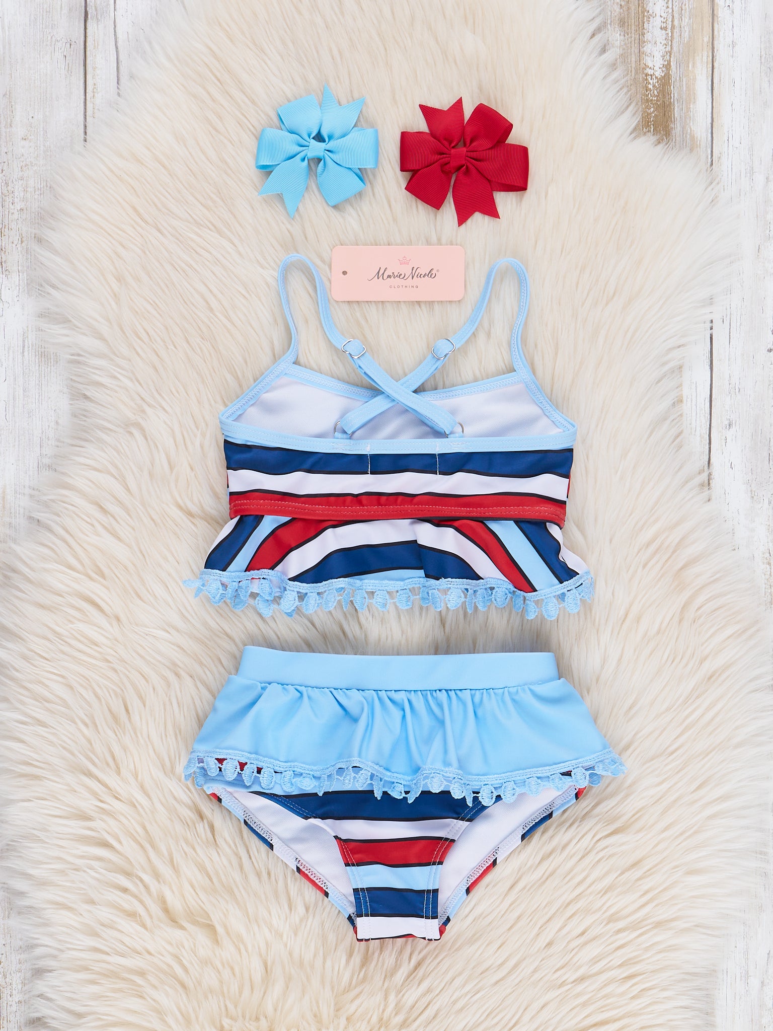 Freedom Striped Peplum Swimsuit - Marie Nicole Clothing