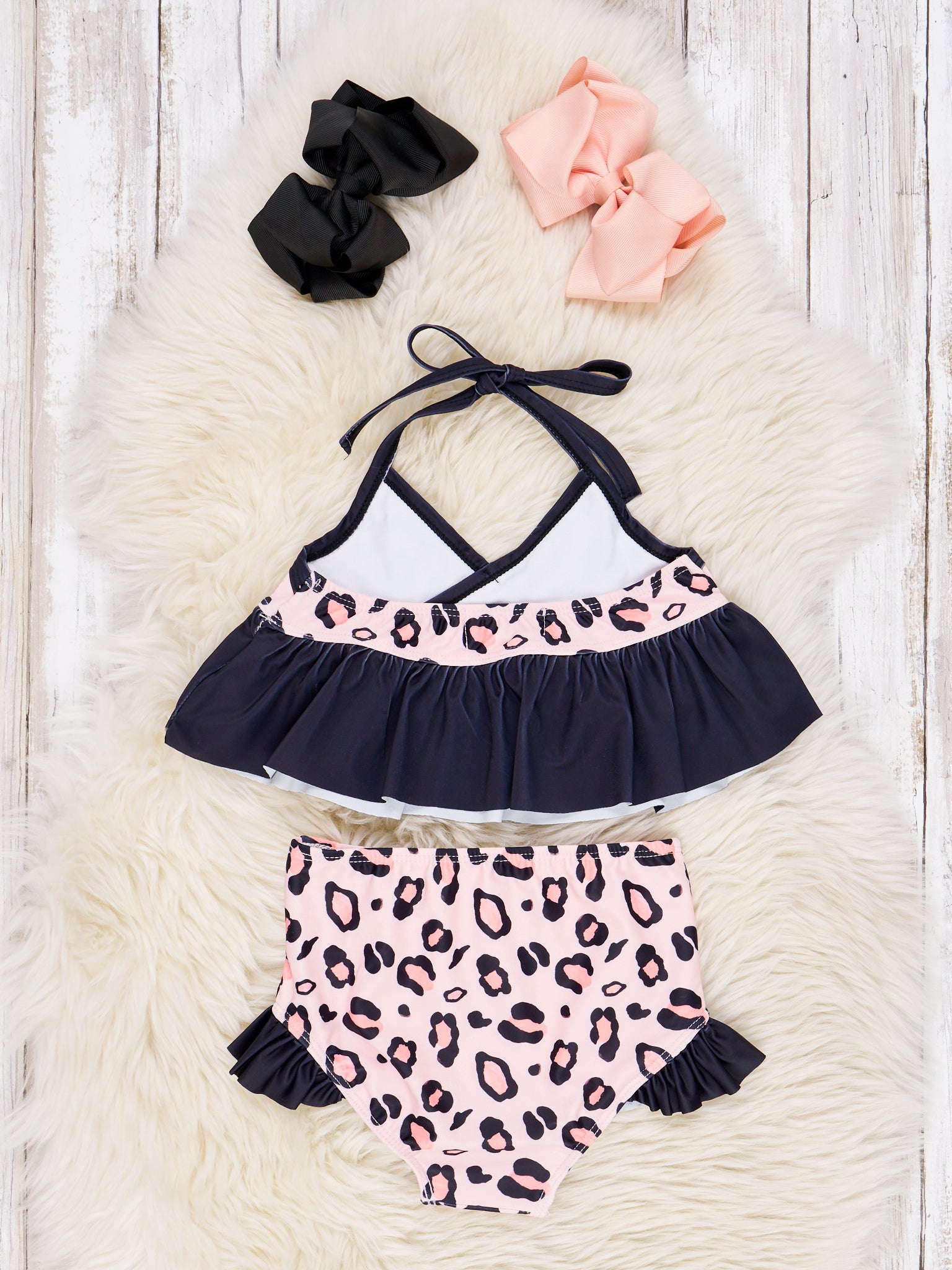 Peach Leopard Ruffle Tie Swimsuit - Marie Nicole Clothing