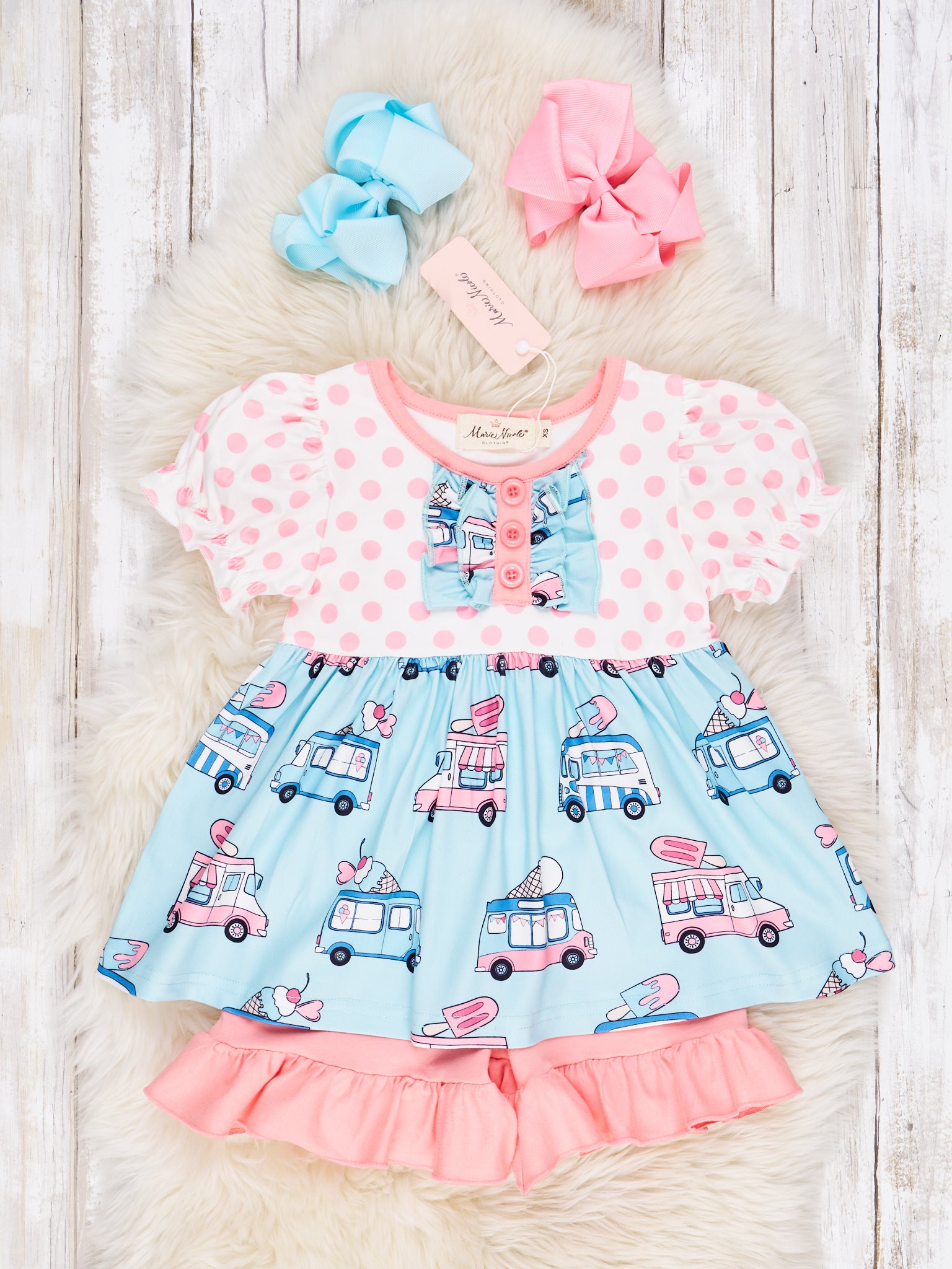 Polka Dot Ice Cream Truck Ruffle Outfit - Marie Nicole Clothing