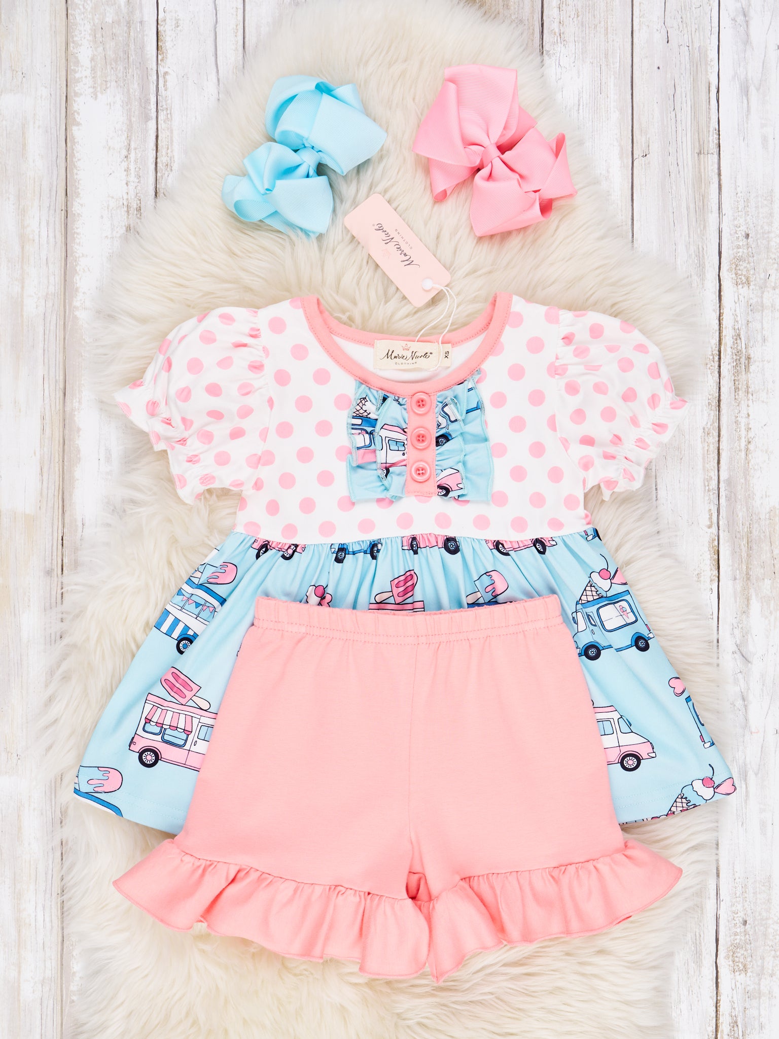 Polka Dot Ice Cream Truck Ruffle Outfit - Marie Nicole Clothing