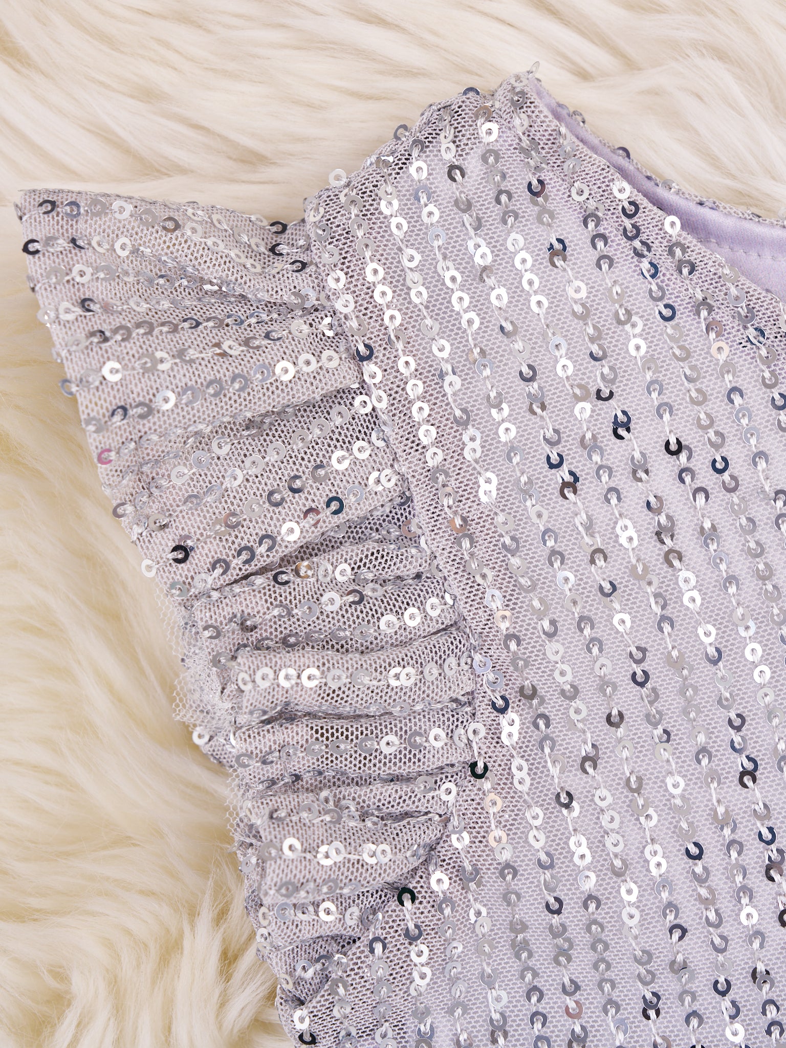 Silver Sequin Tiered Tulle Dress - Marie Nicole Clothing