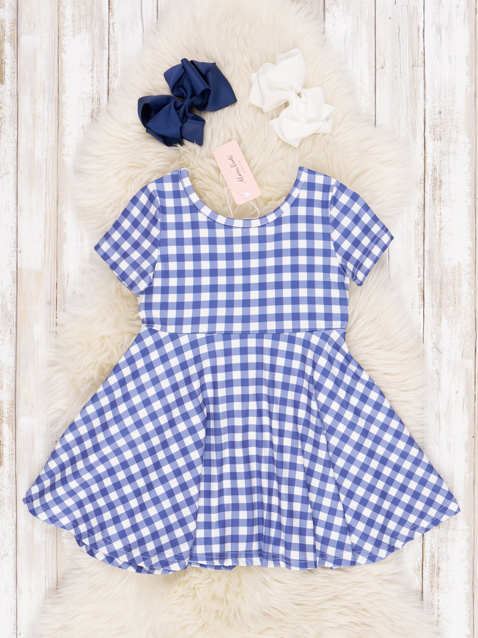 Blue Gingham Swing Dress - Marie Nicole Clothing