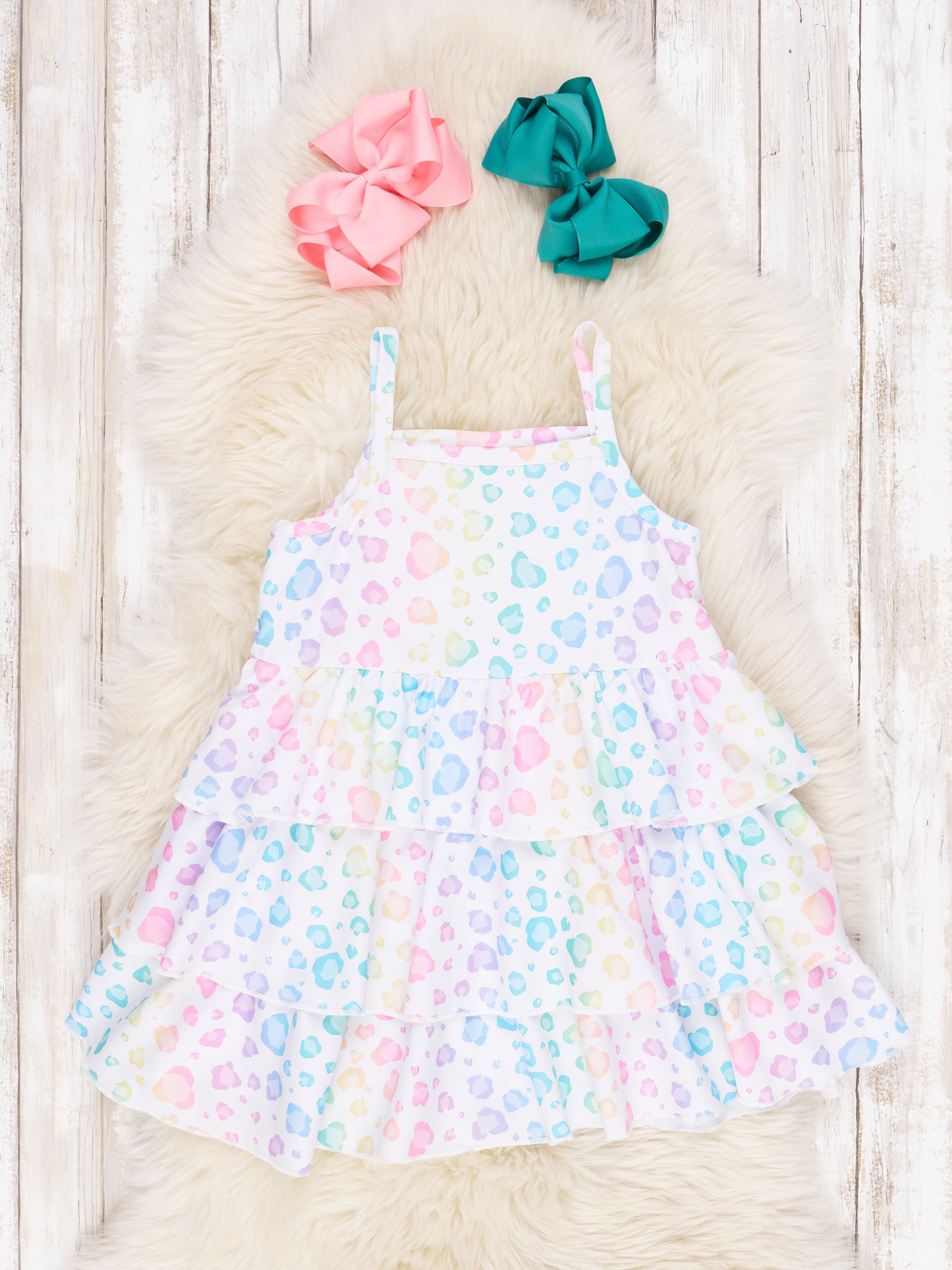 Chambray Tiered Rainbow Leopard Dress - Marie Nicole Clothing
