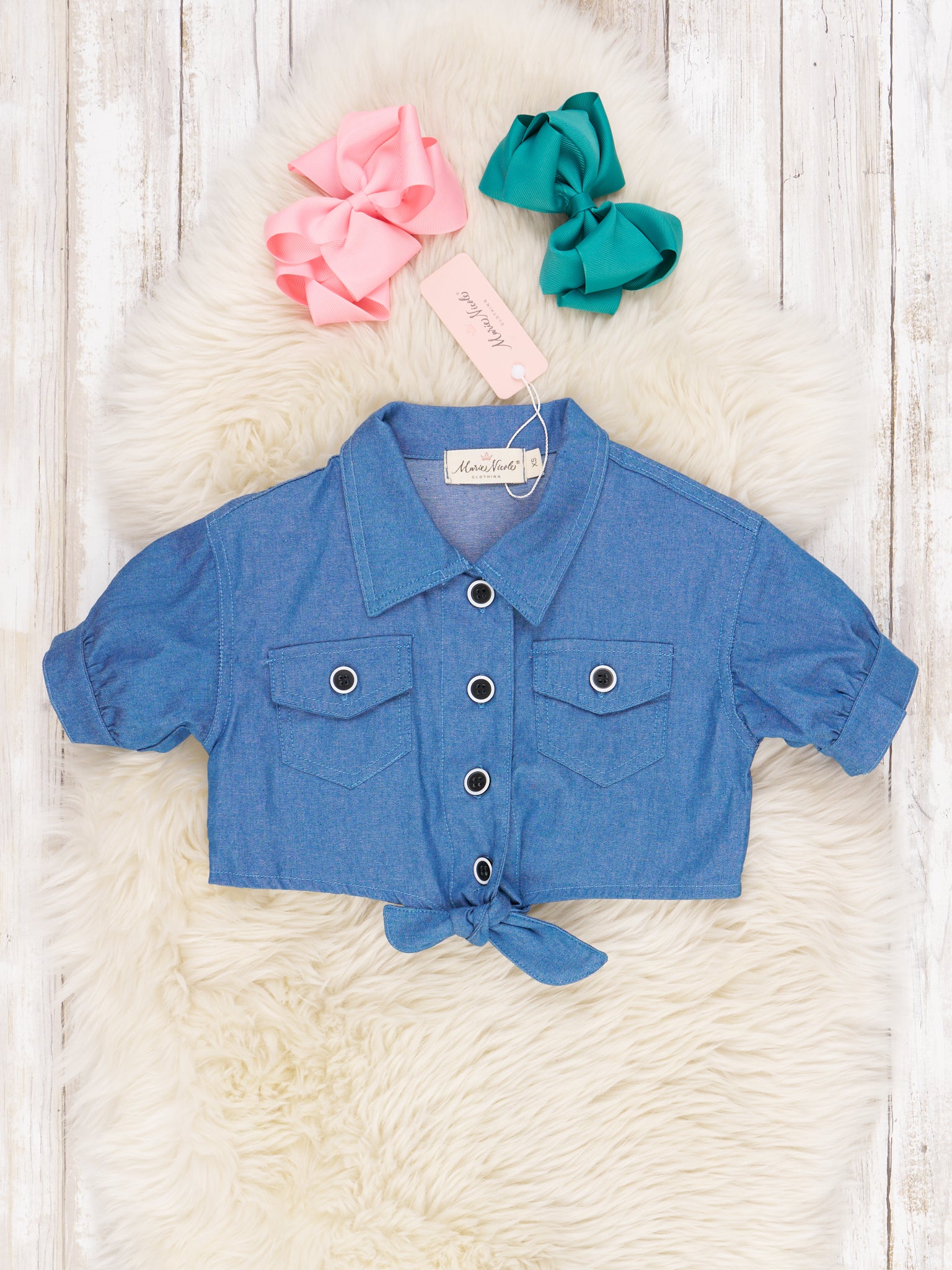 Chambray Tiered Rainbow Leopard Dress - Marie Nicole Clothing